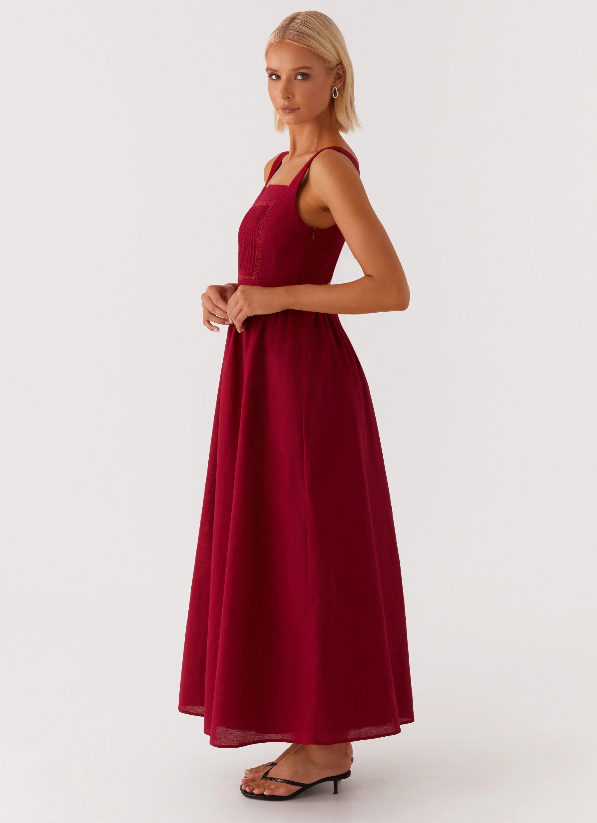 Smart Wear Brylin Linen Midi Dress - Red