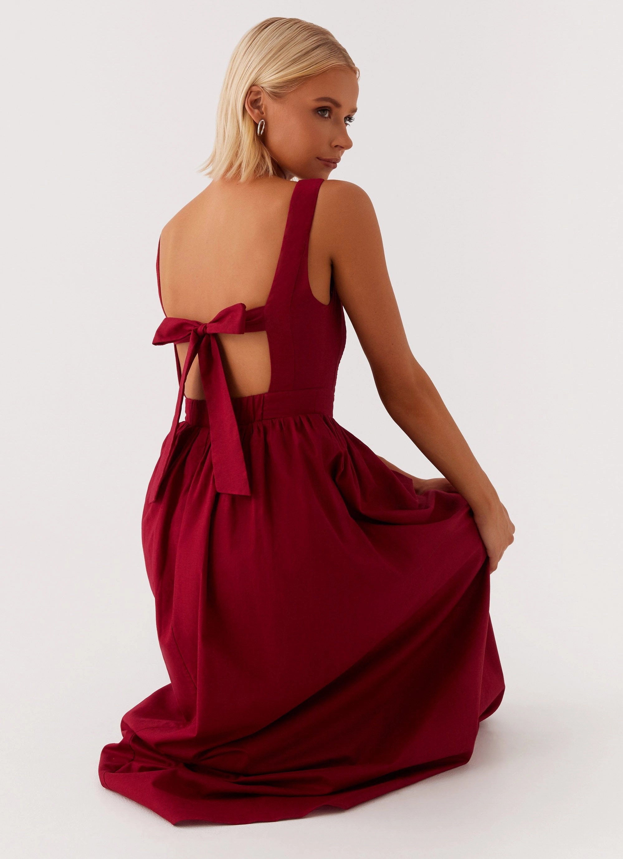 Brylin Linen Midi Dress - Red perfect for events Stylish Wear