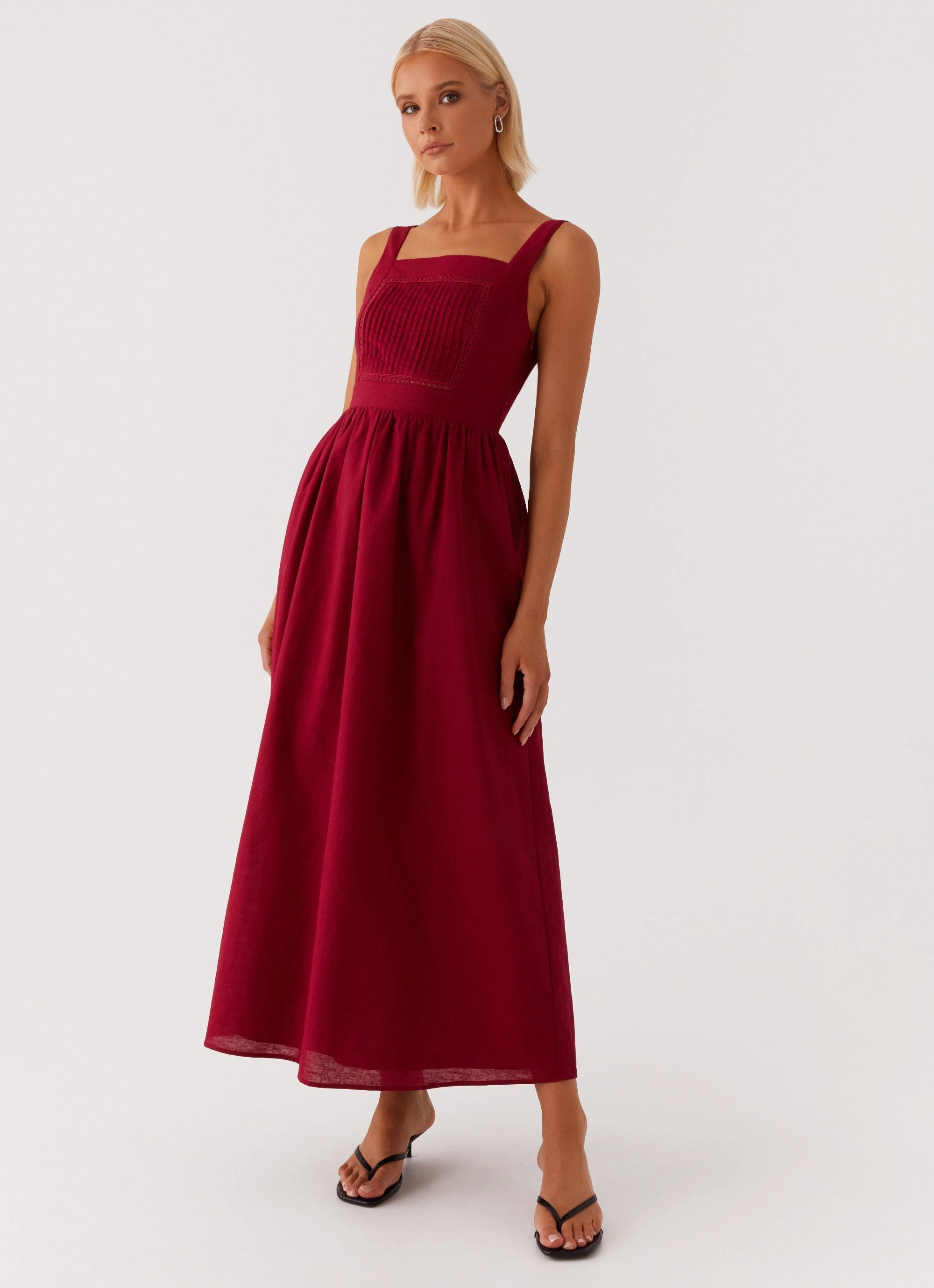 Brylin Linen Midi Dress - Red Unlined Look