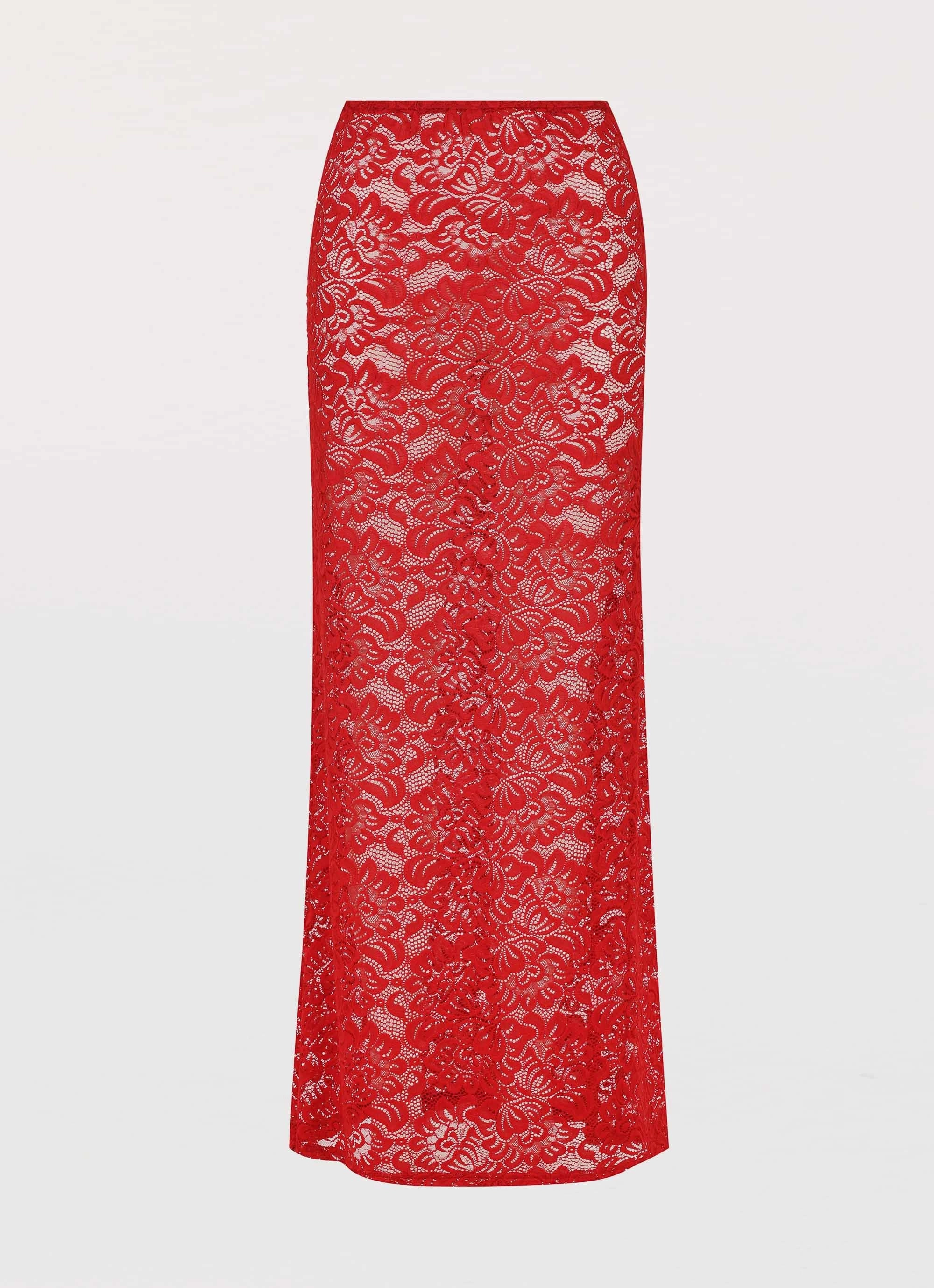 All Season Wear Zephyra Lace Maxi Skirt - Red