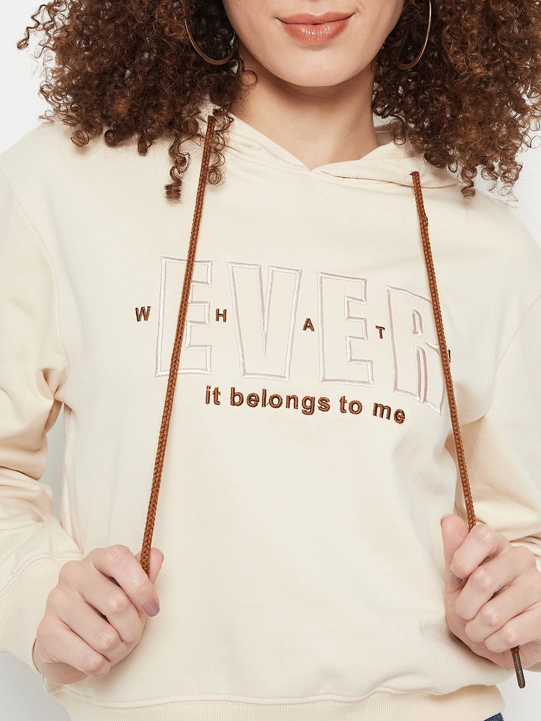 Contrast Trim Madame Solid Off White Sweat-Shirt