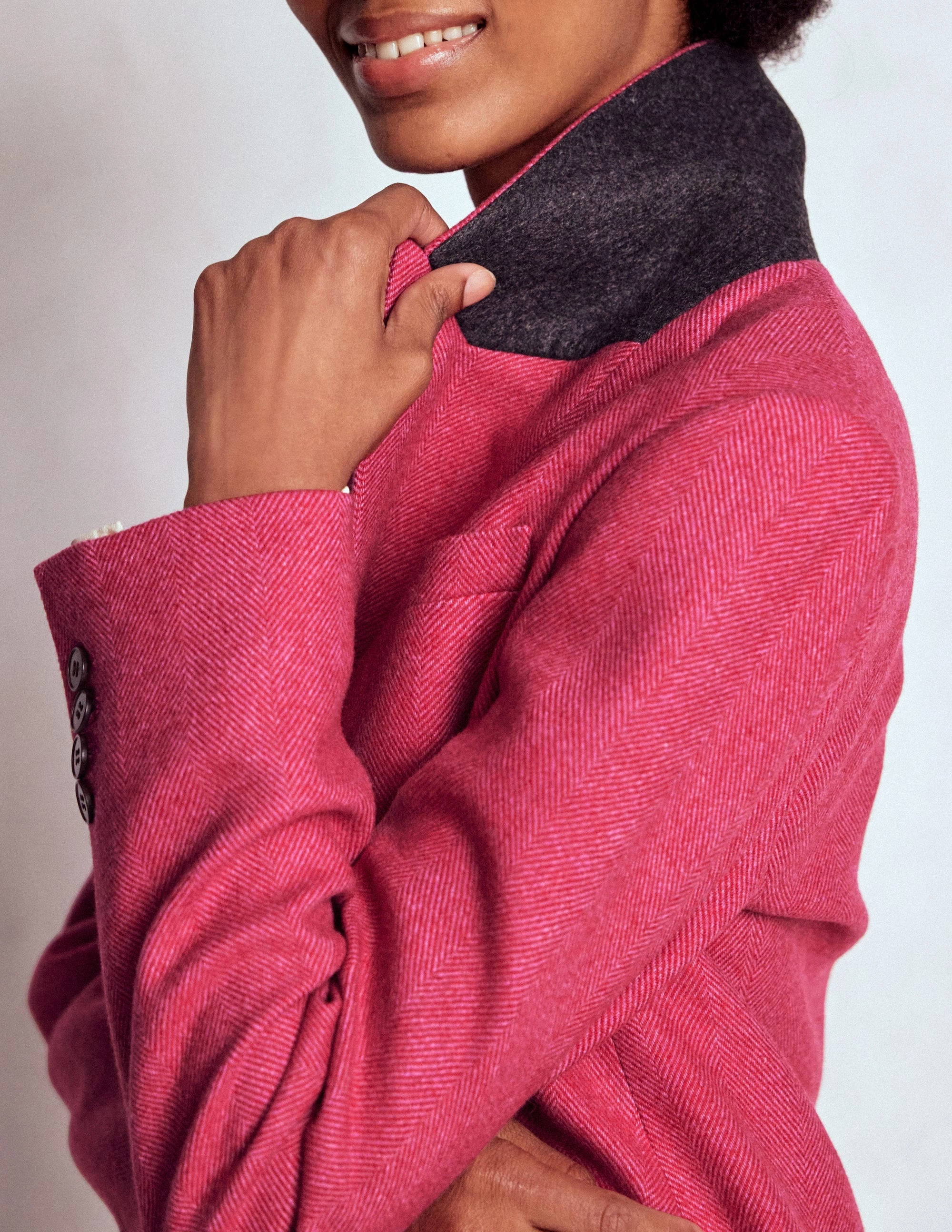 Glow In Dark Trims Stamford Wool-Blend Blazer-Red and Pink Wide Herringbone