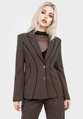 Double Breasted Cointrelle Herringbone Piped Blazer
