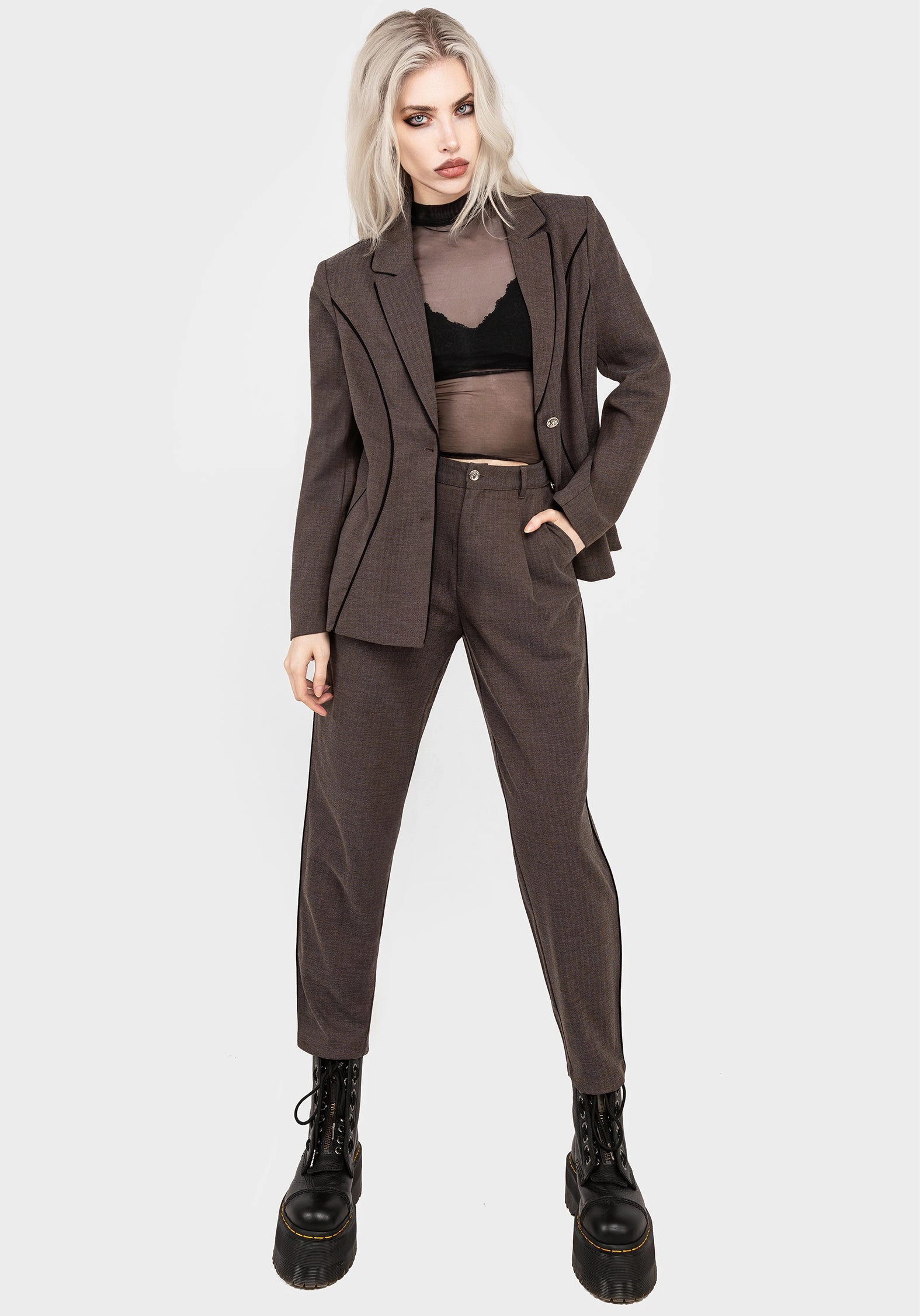 Cointrelle Herringbone Piped Blazer Multi Purpose Loops Anti Static Interior