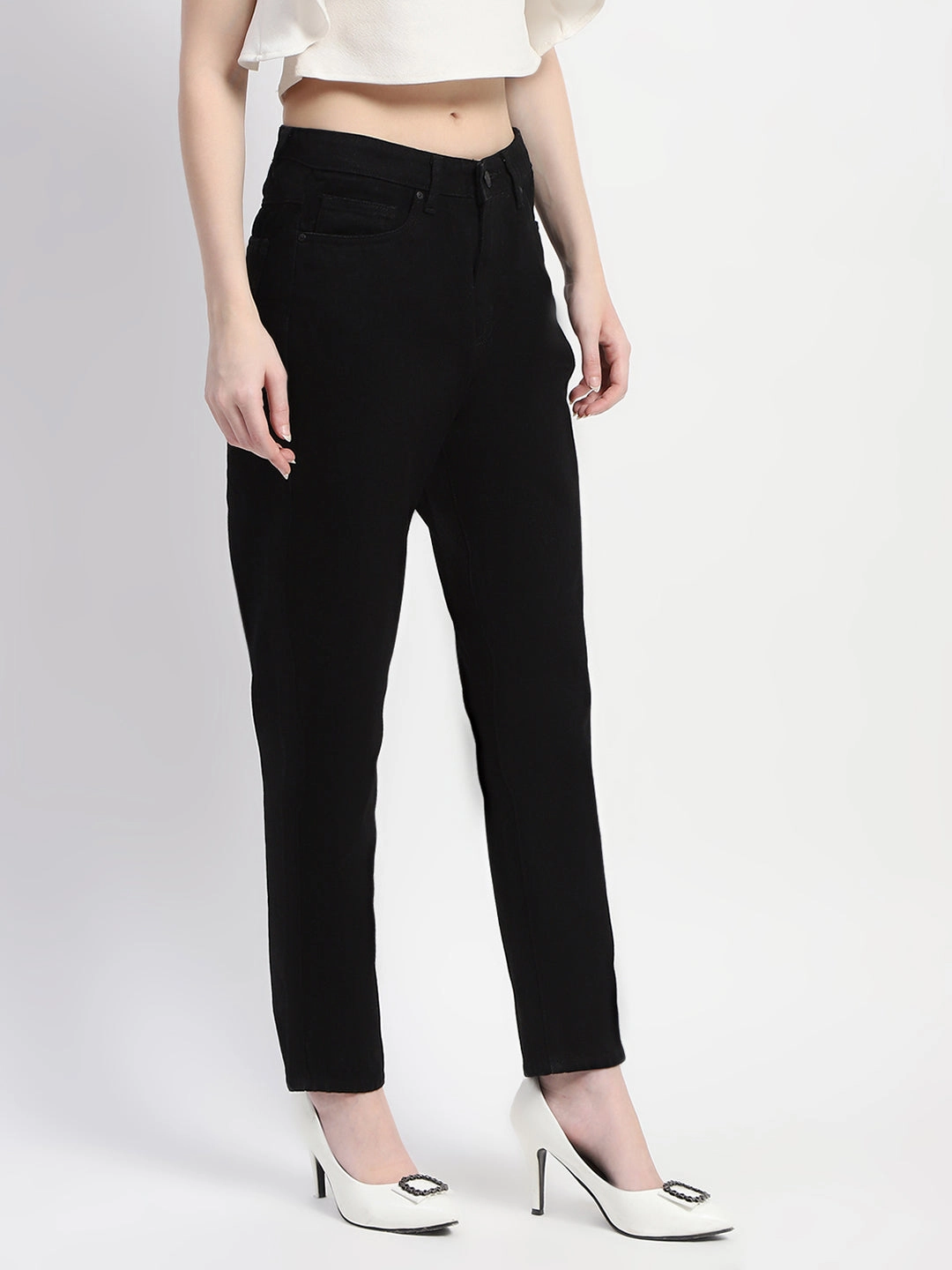 Popular Option Madame Straight Fit Solid Black Denim