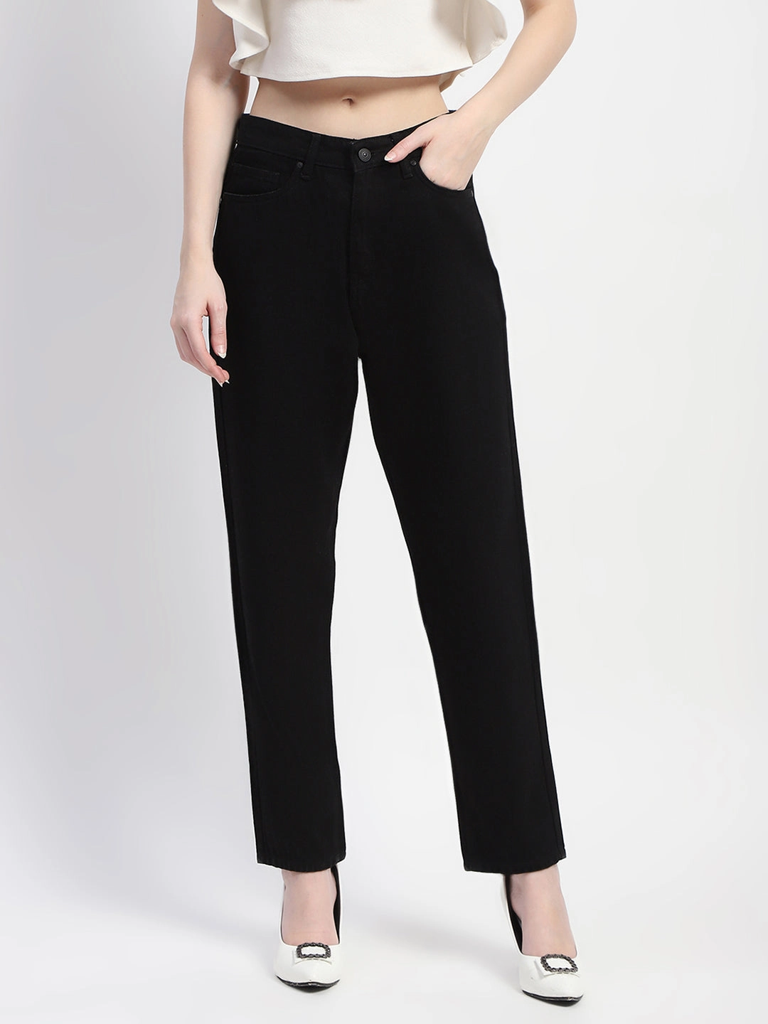 Madame Straight Fit Solid Black Denim Basic Necessity Perfect Basic
