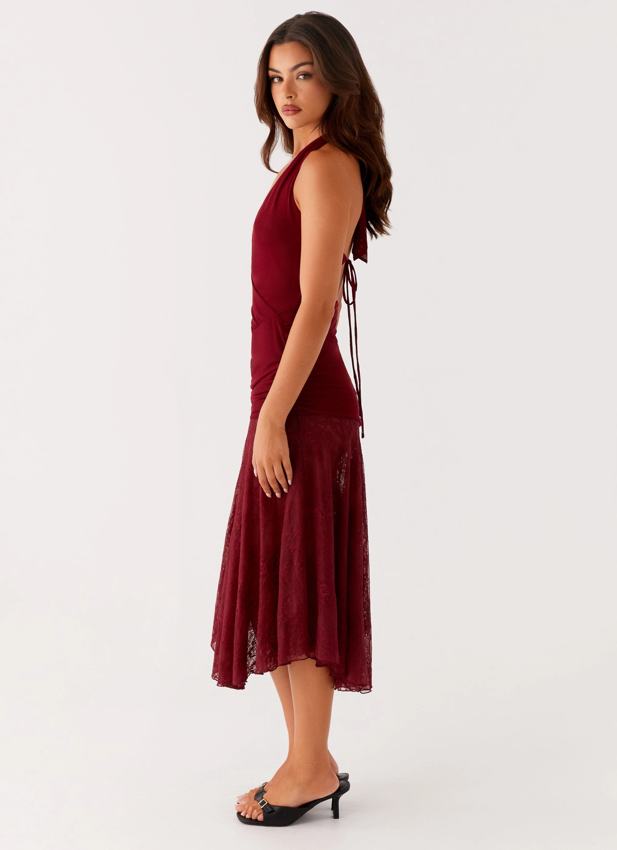 Light Silhouette Relax Line Burnout Midi Dress - Maroon