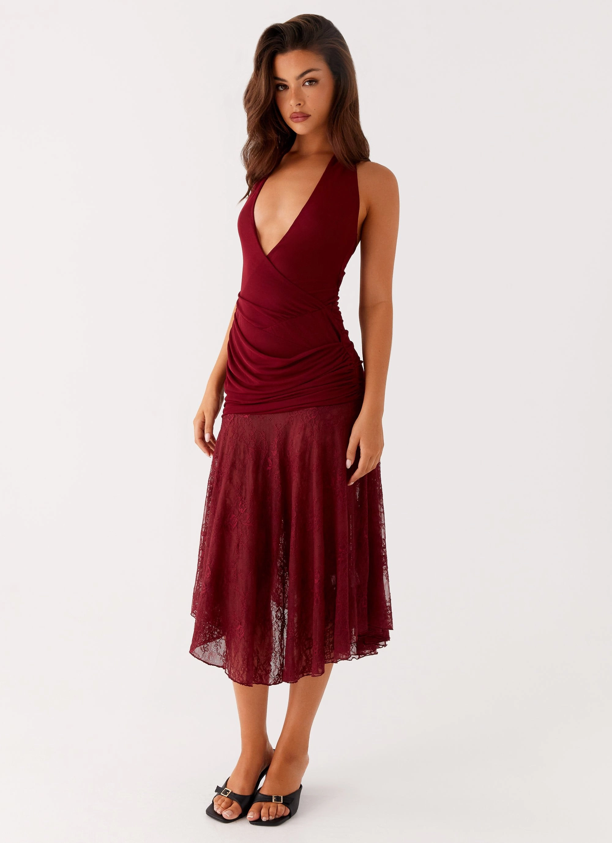 Burnout Midi Dress - Maroon Field Fresh