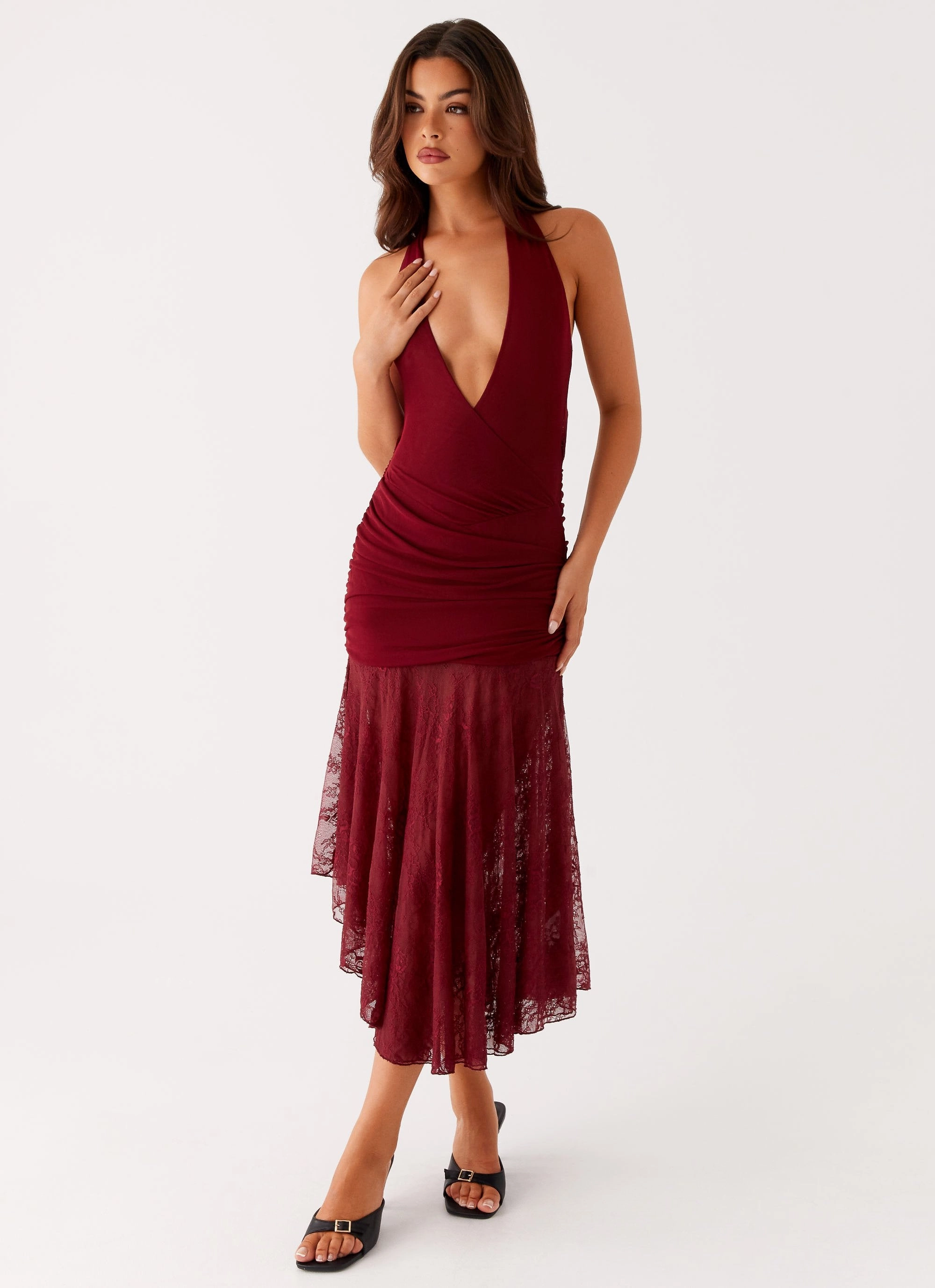 Burnout Midi Dress - Maroon Trend Focused