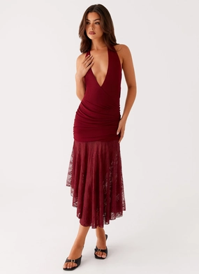 Burnout Midi Dress - Maroon Trend Focused