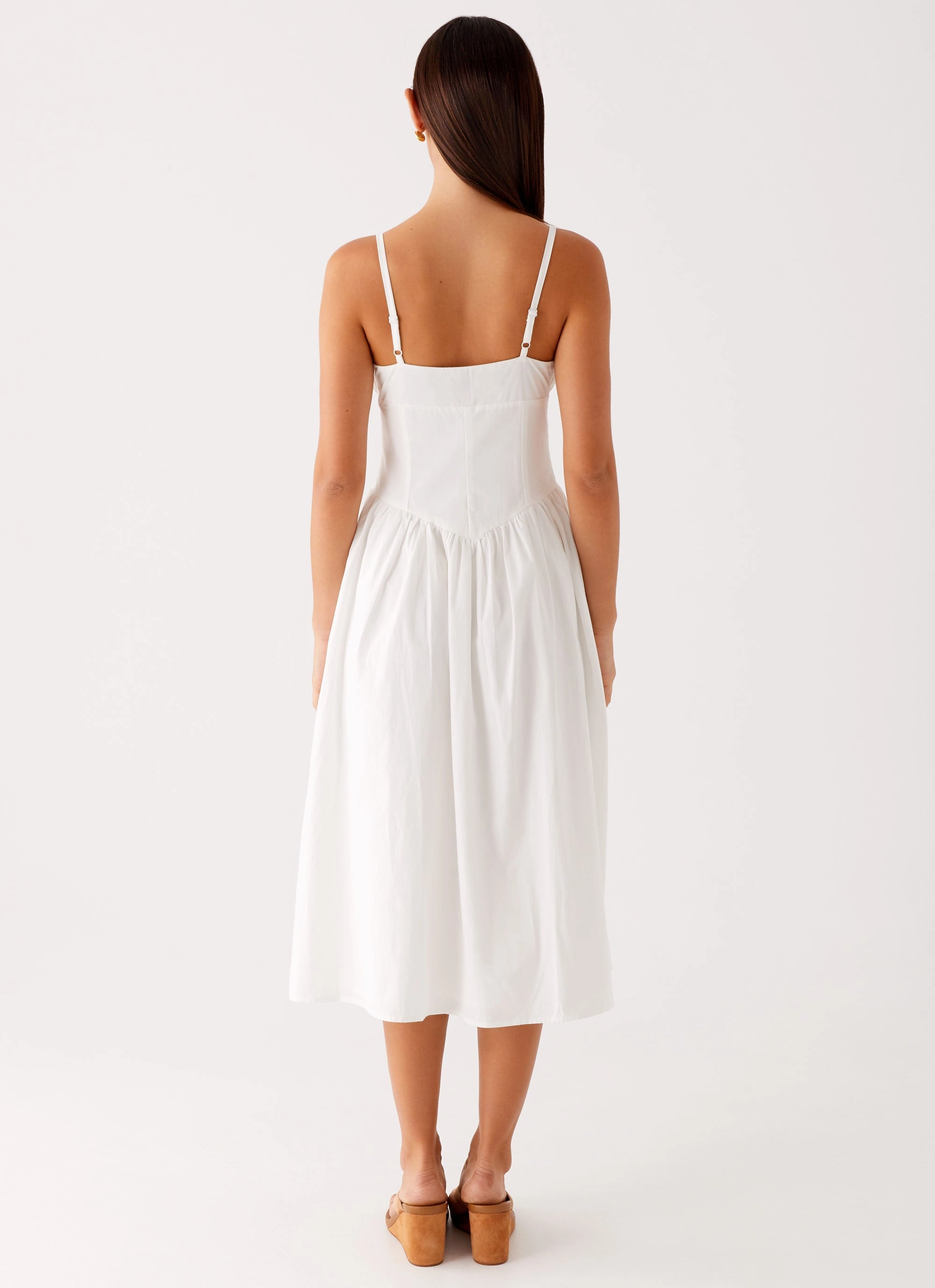 Phillipa Midi Dress - White Silky texture Soft Pleats