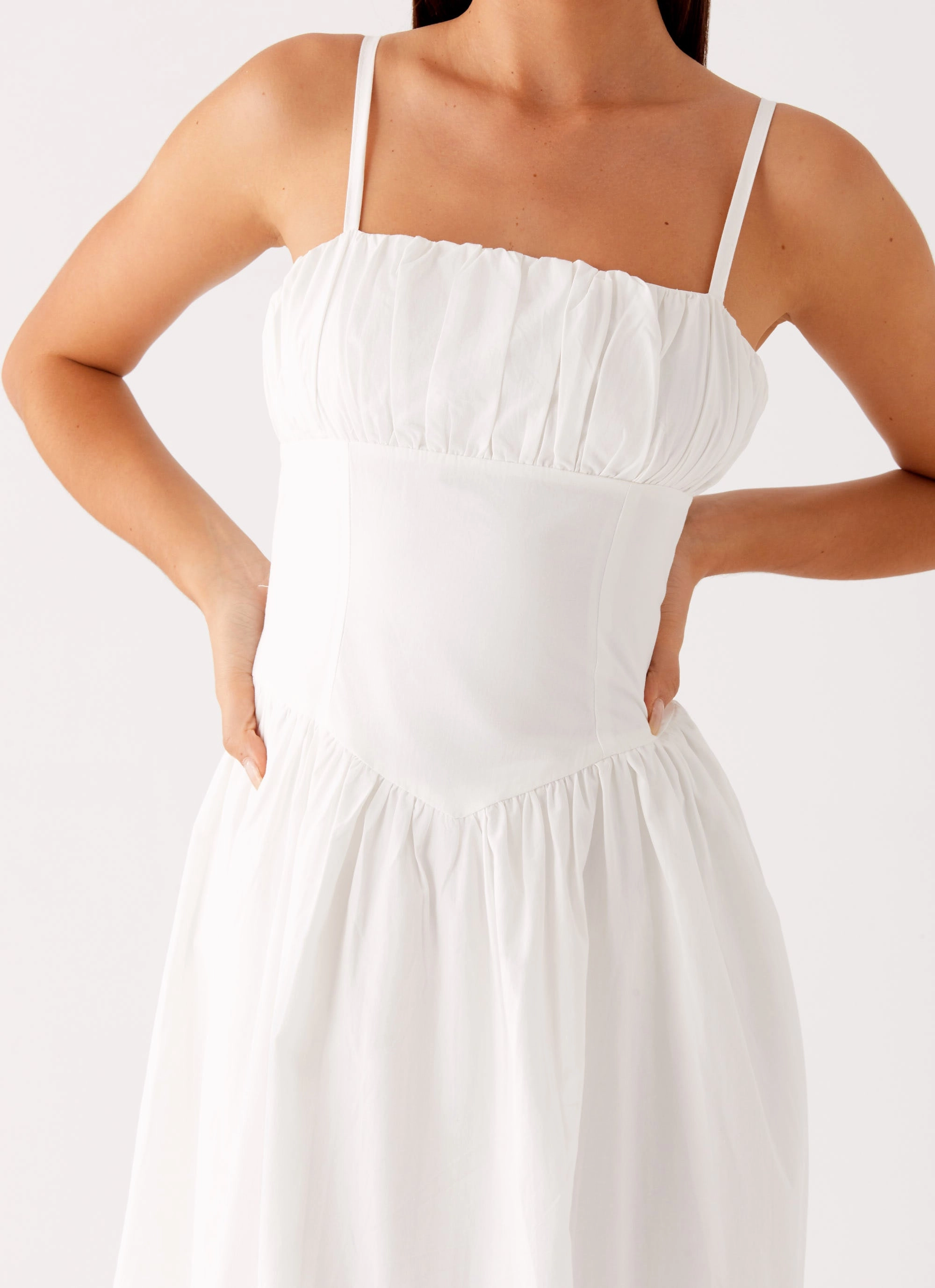 Phillipa Midi Dress - White Chic Layered Wear Travel piece