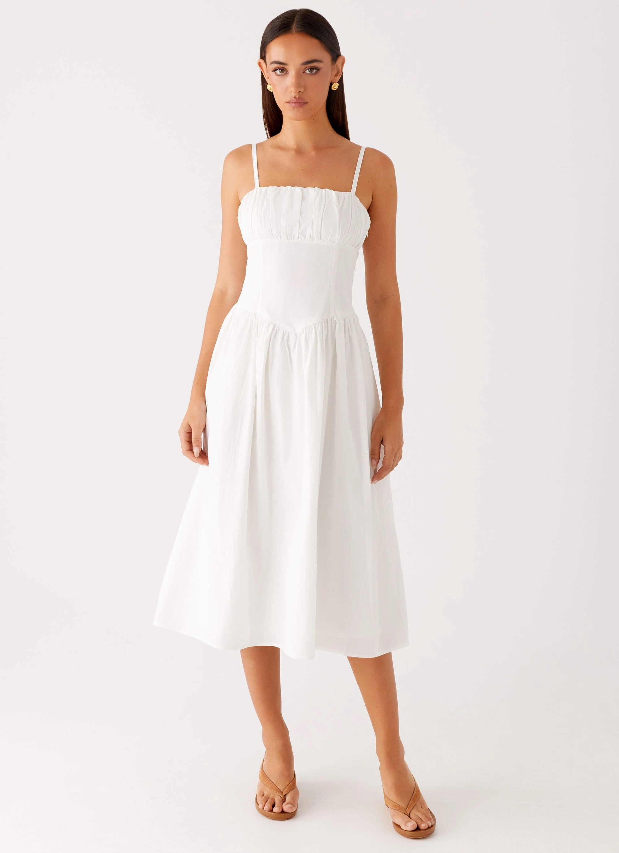 Sophisticated Waist Phillipa Midi Dress - White