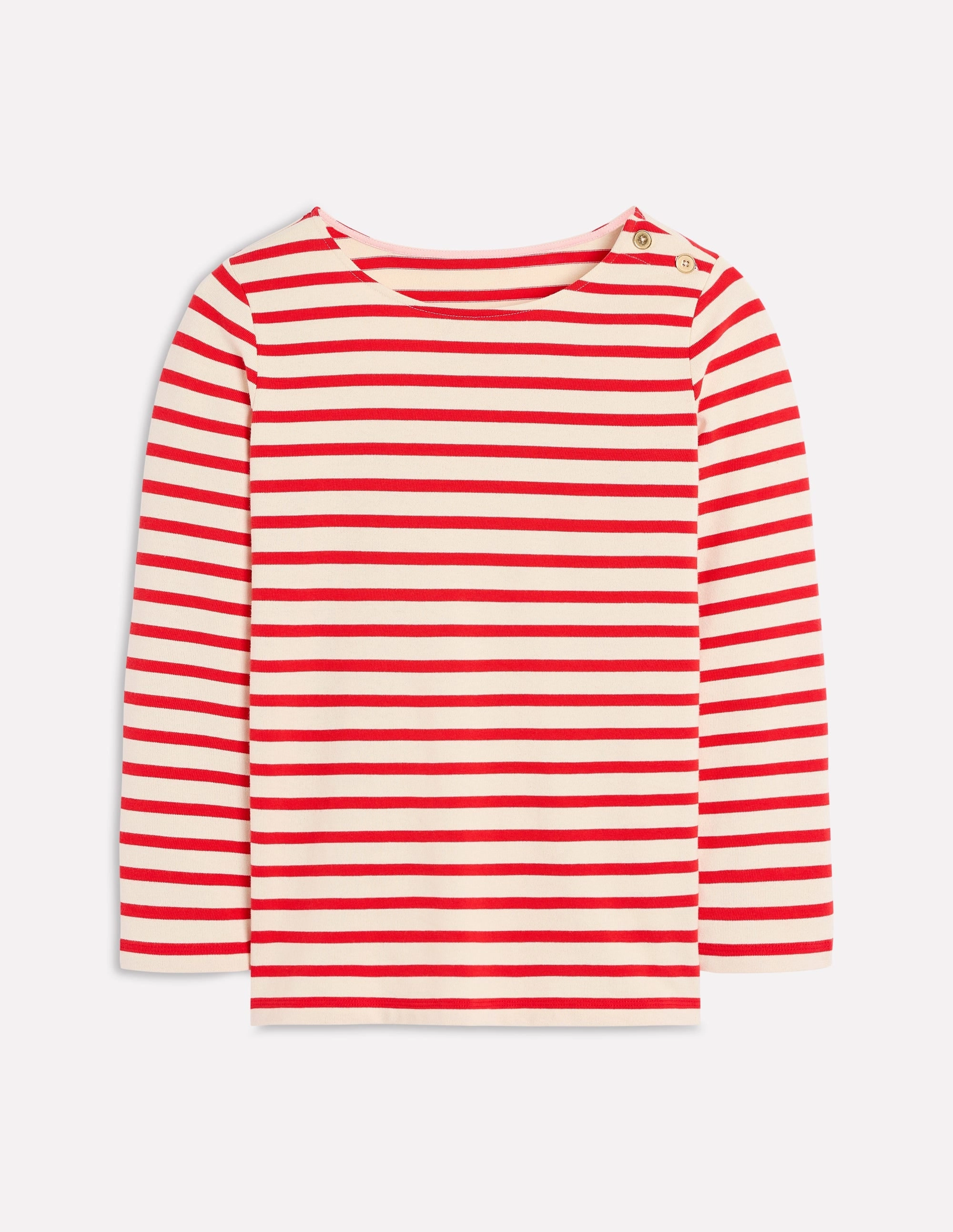Button Mariner Breton-Ivory and Brilliant Red Durable Overlock Stitch YarnDyeStripe