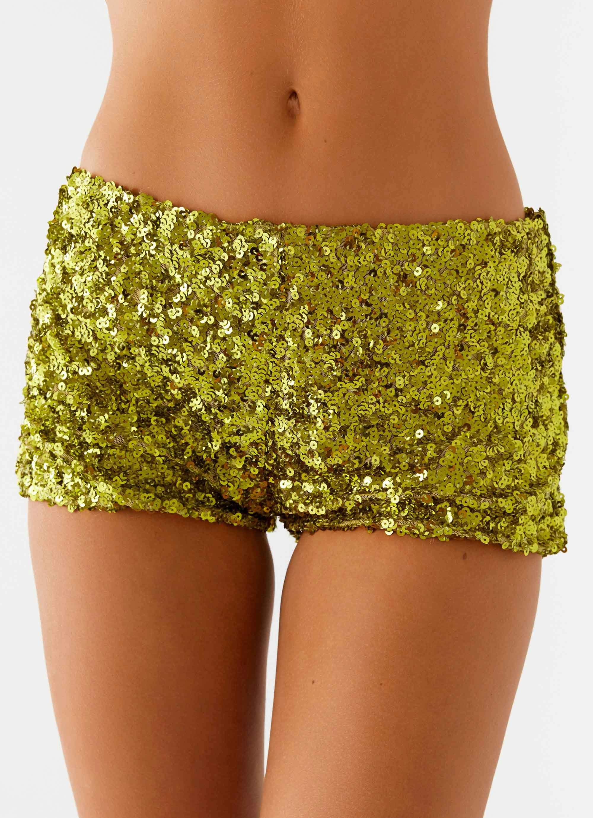 HighBackRise Bright Colors After Midnight Low Rise Sequin Mini Shorts - Olive