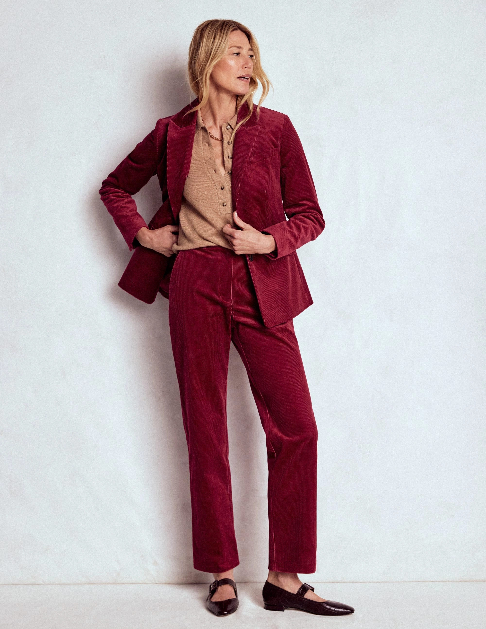 luxe feel Canonbury Cord Trousers-Burgundy Red