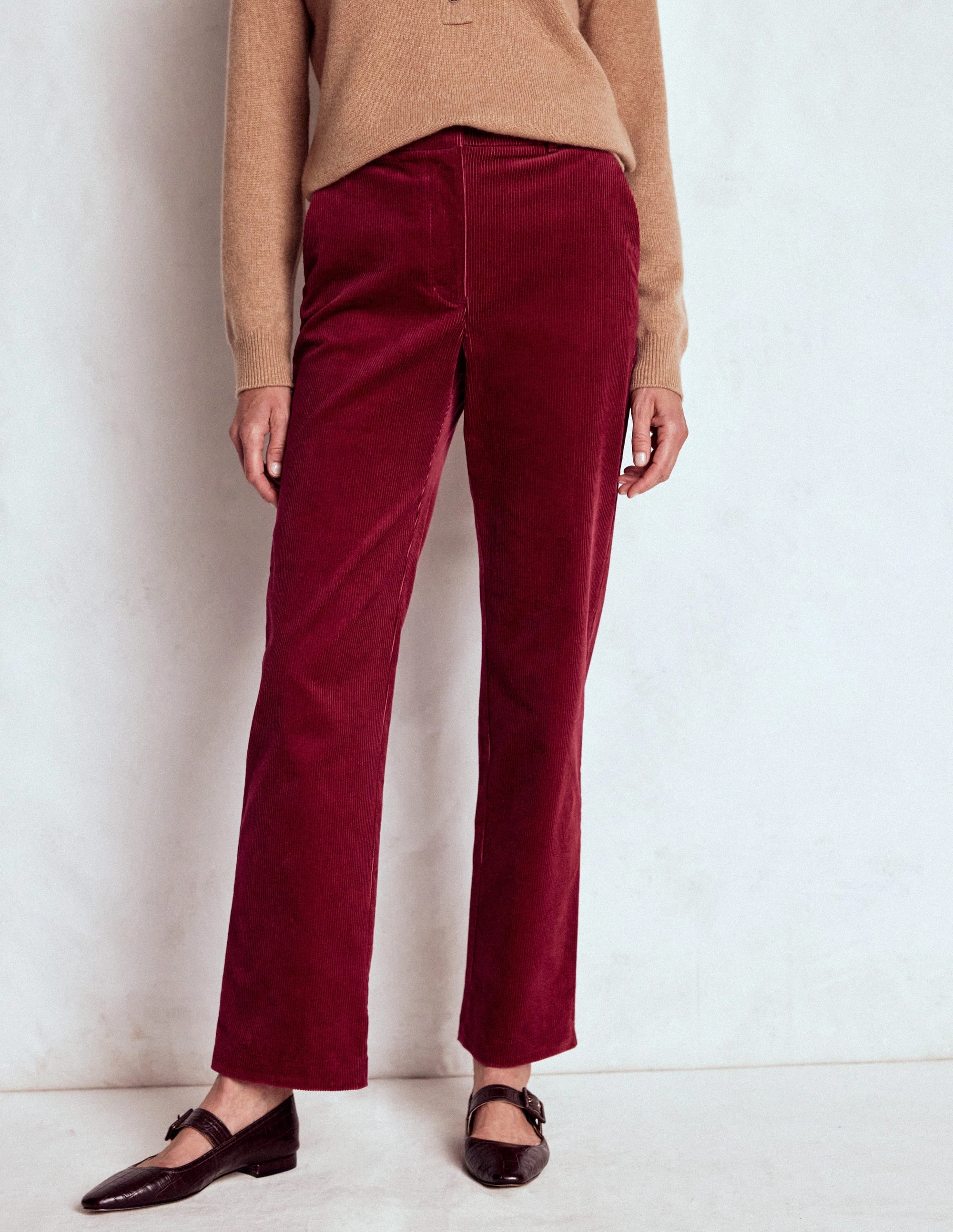 No Fuss Anti Pilling Textile Canonbury Cord Trousers-Burgundy Red