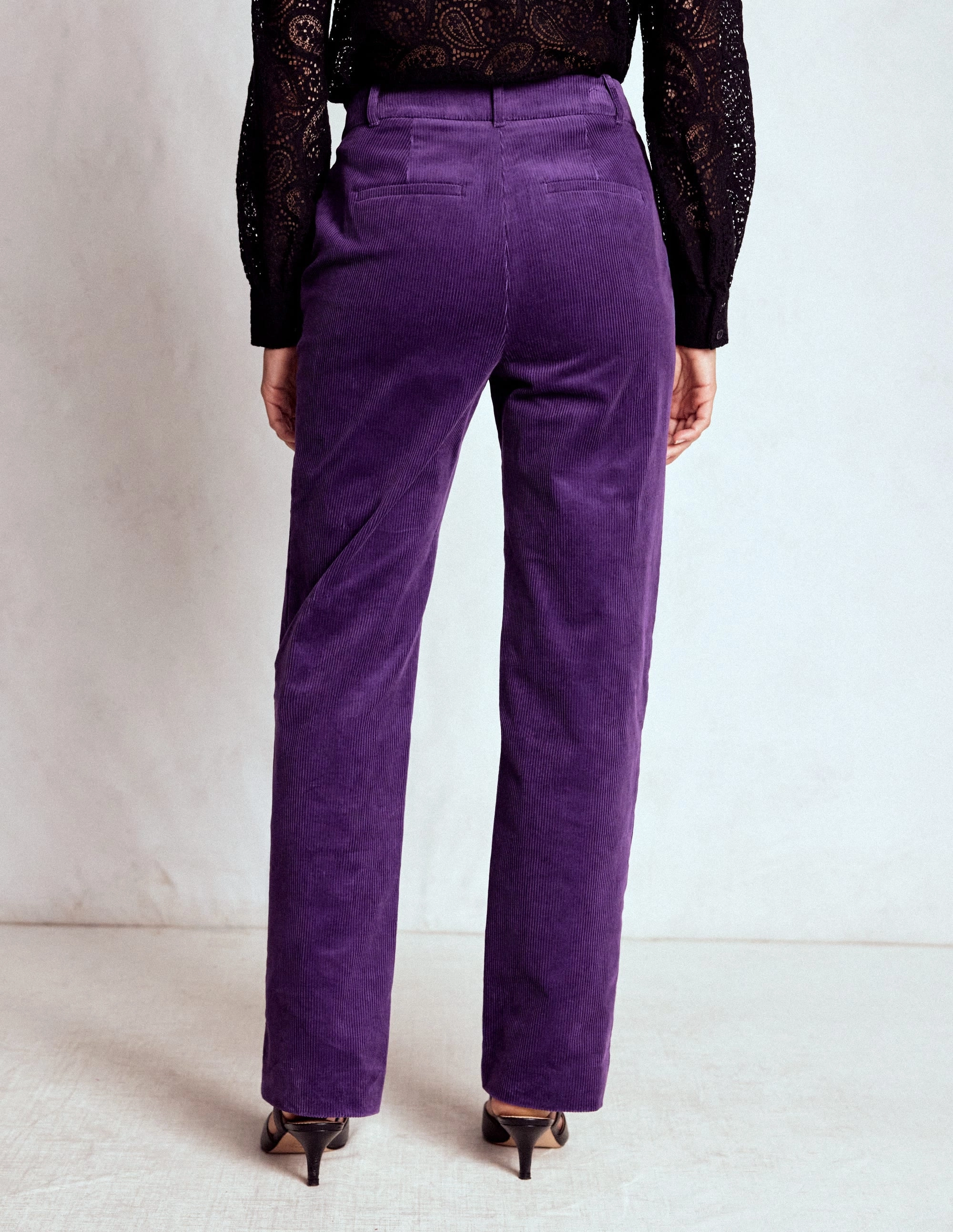 Wide fit Laser Cut Perforations Canonbury Cord Trousers-Mystical Purple