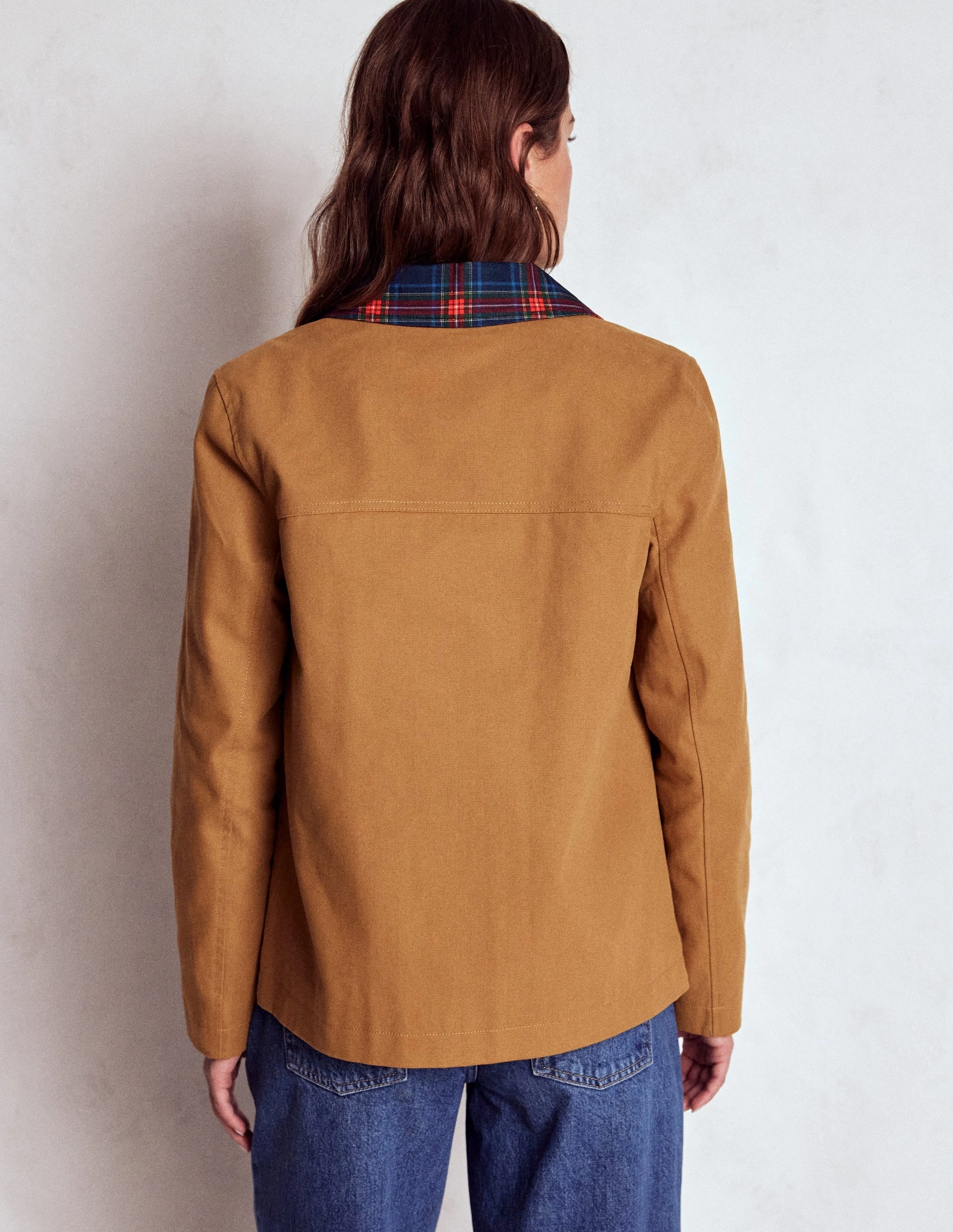 Canvas Barn Jacket-Hazelnut Brown, Check Water Repellent Finish Compact Travel Friendly