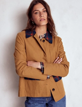 Canvas Barn Jacket-Hazelnut Brown, Check Simple Detail