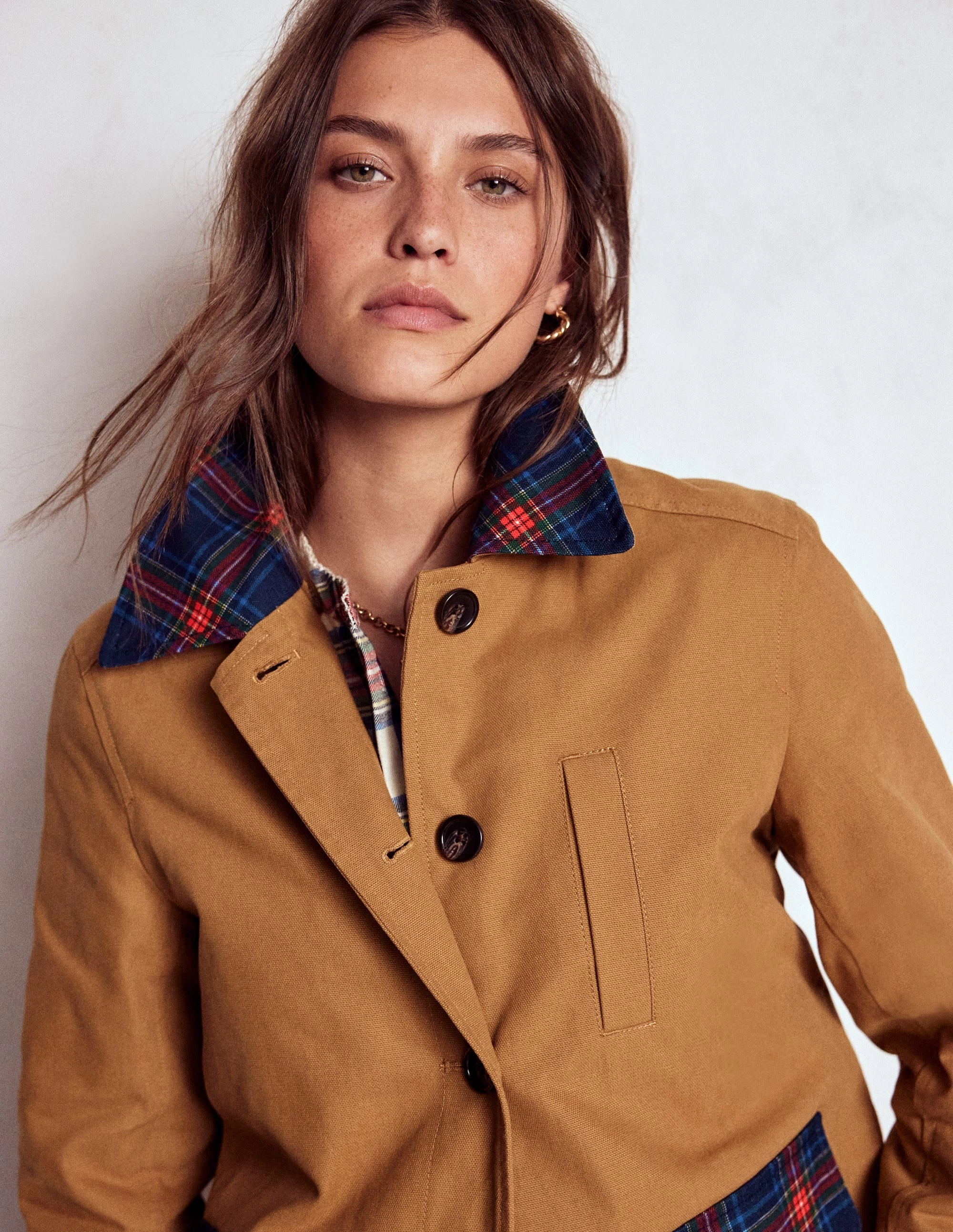 Simple Chill Piece Canvas Barn Jacket-Hazelnut Brown, Check