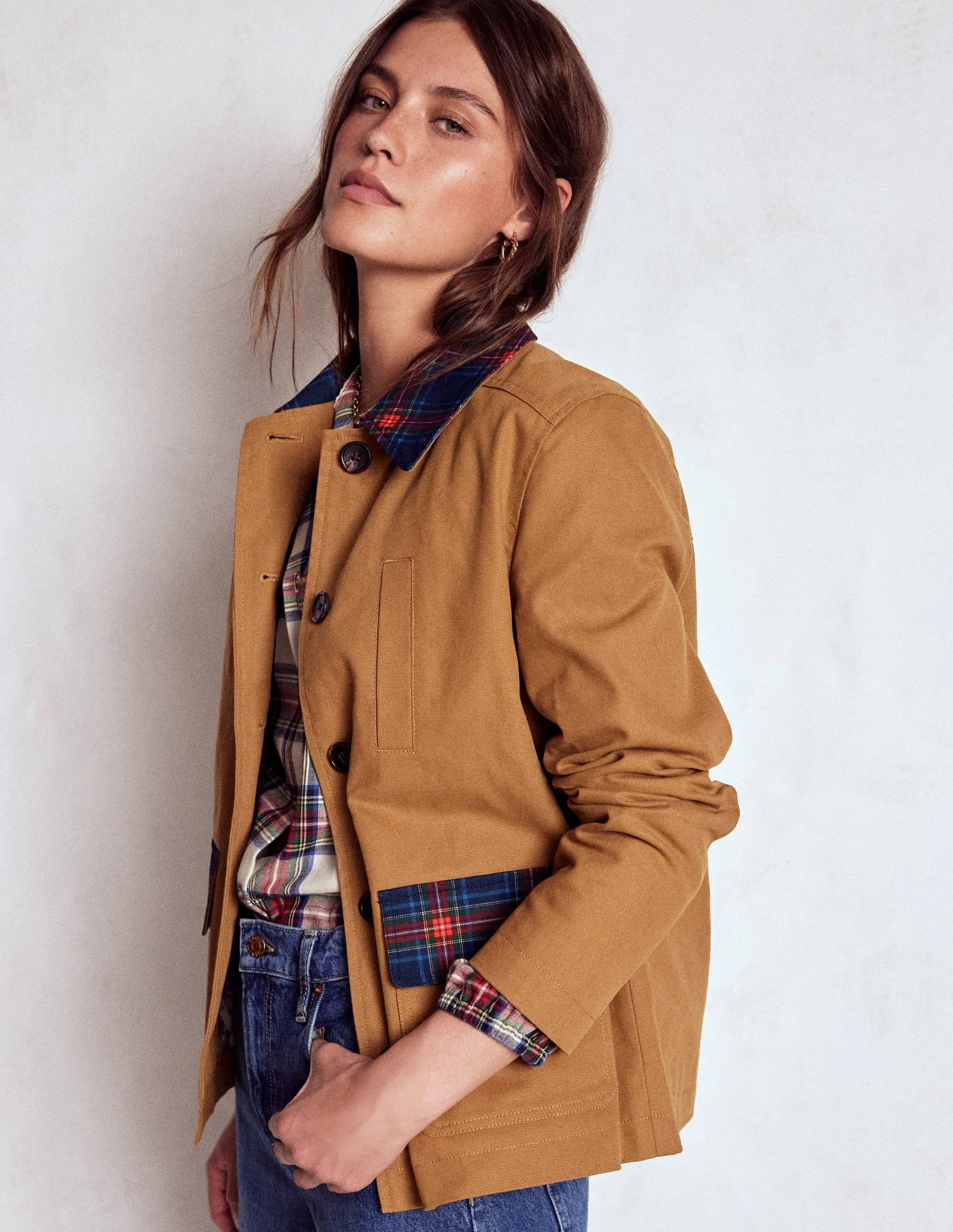 Canvas Barn Jacket-Hazelnut Brown, Check Flexible Side Gussets
