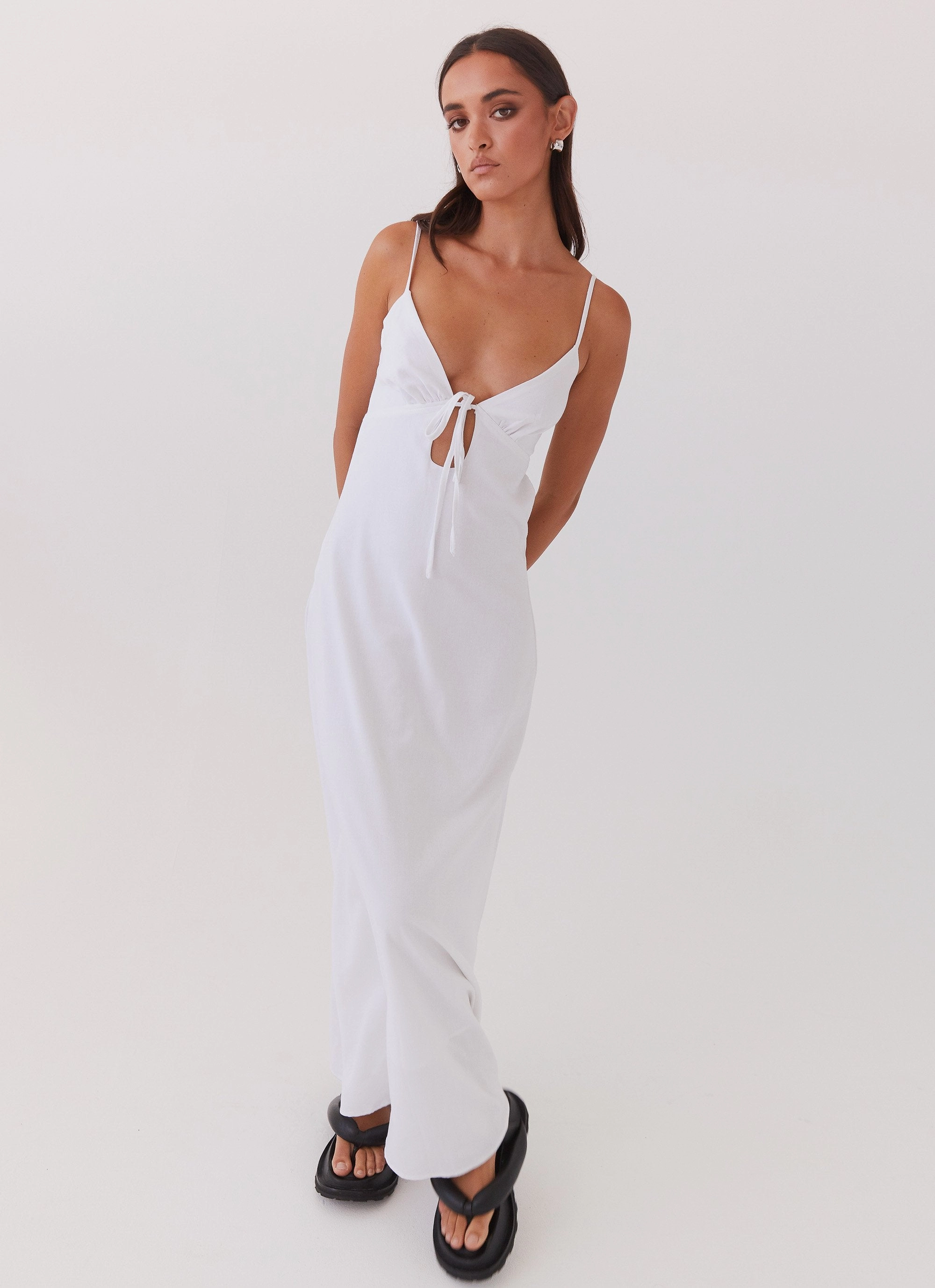 Flora Linen Maxi Dress - White Dreamy Drape Smooth Mood