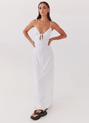 Natural Drape Flora Linen Maxi Dress - White