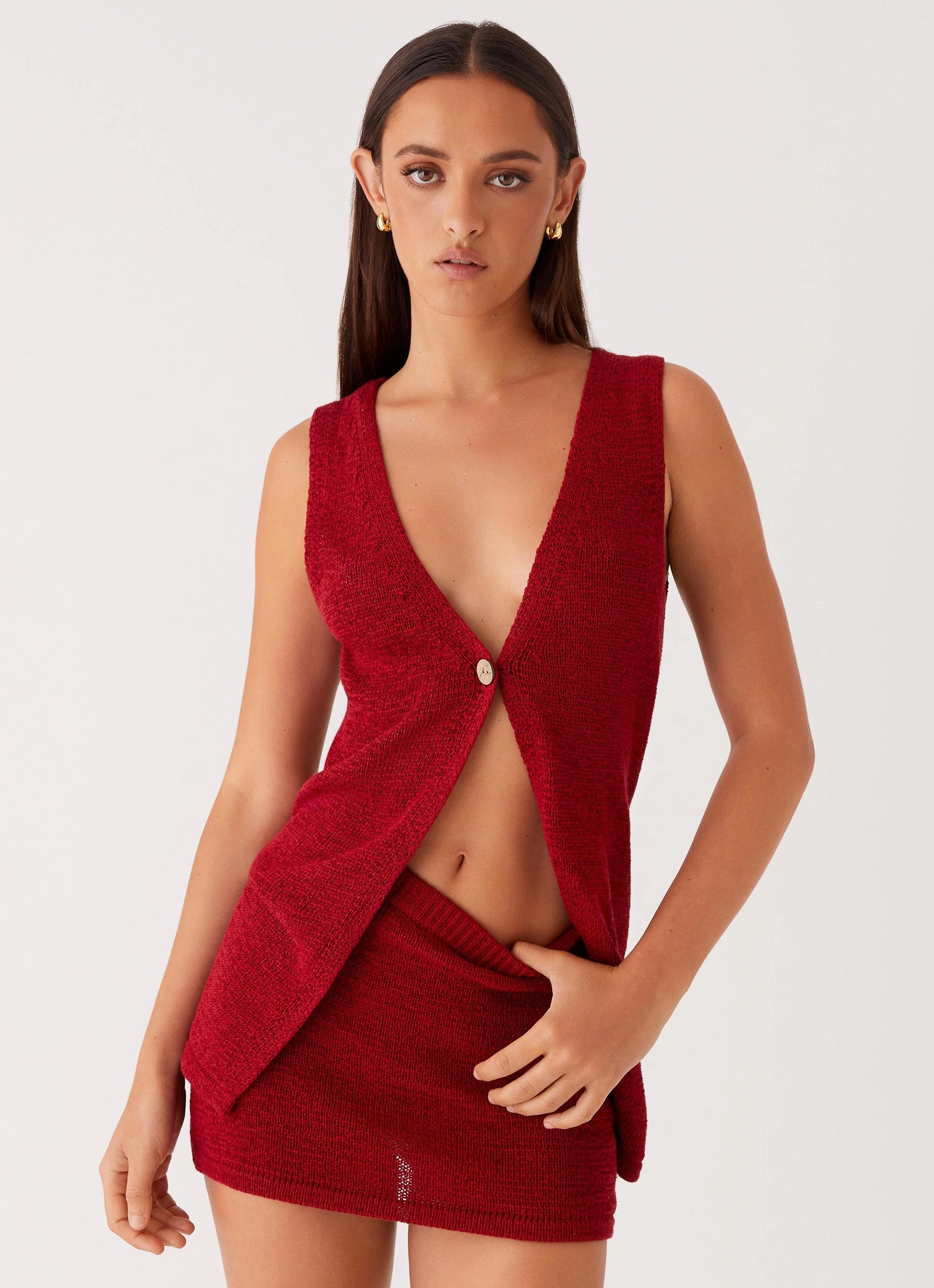 Sustainable Denim style Capri Glow Knit Skirt - Maroon