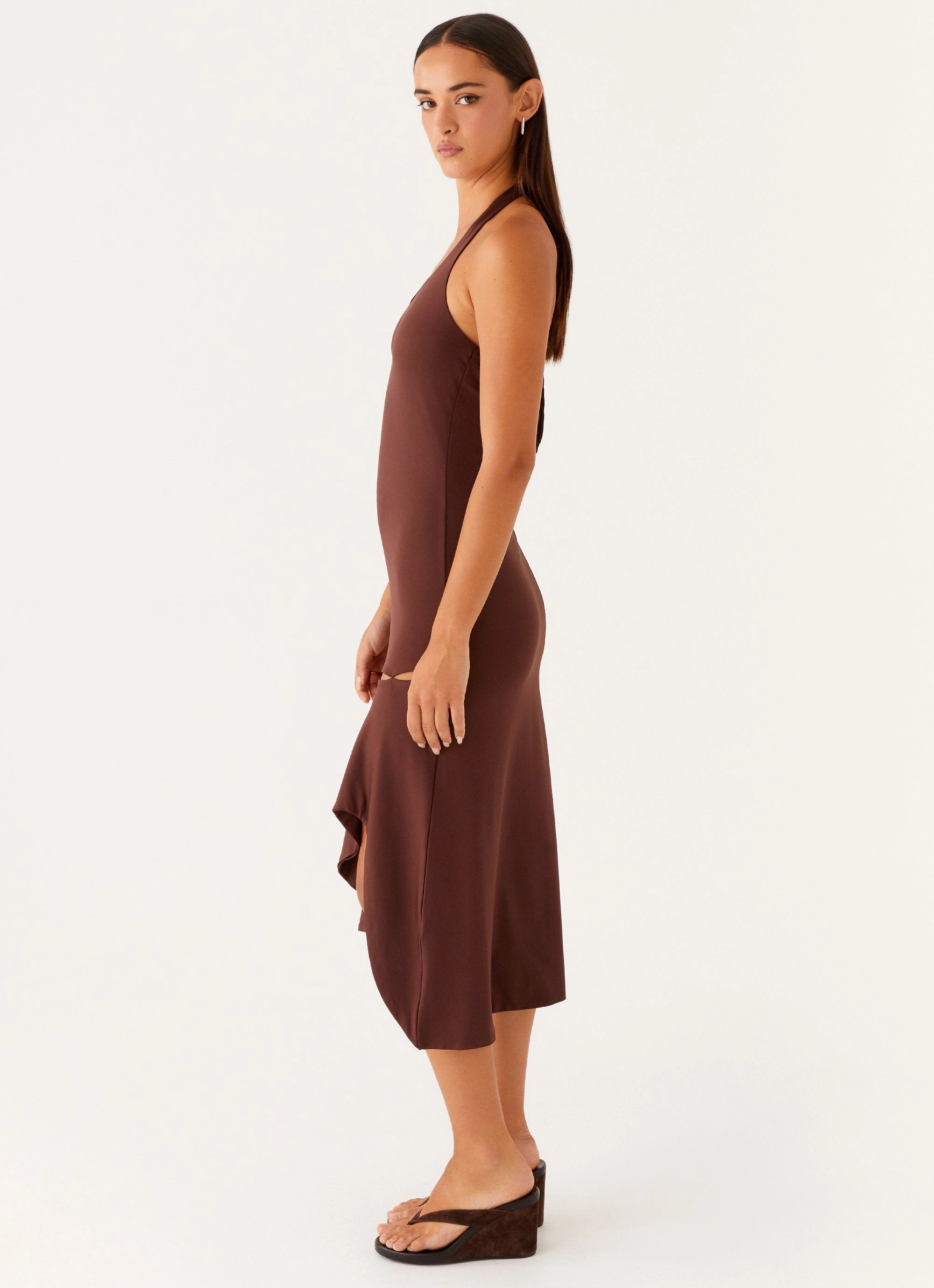 Fall Mood Compressible Fast Times Midi Dress - Chocolate