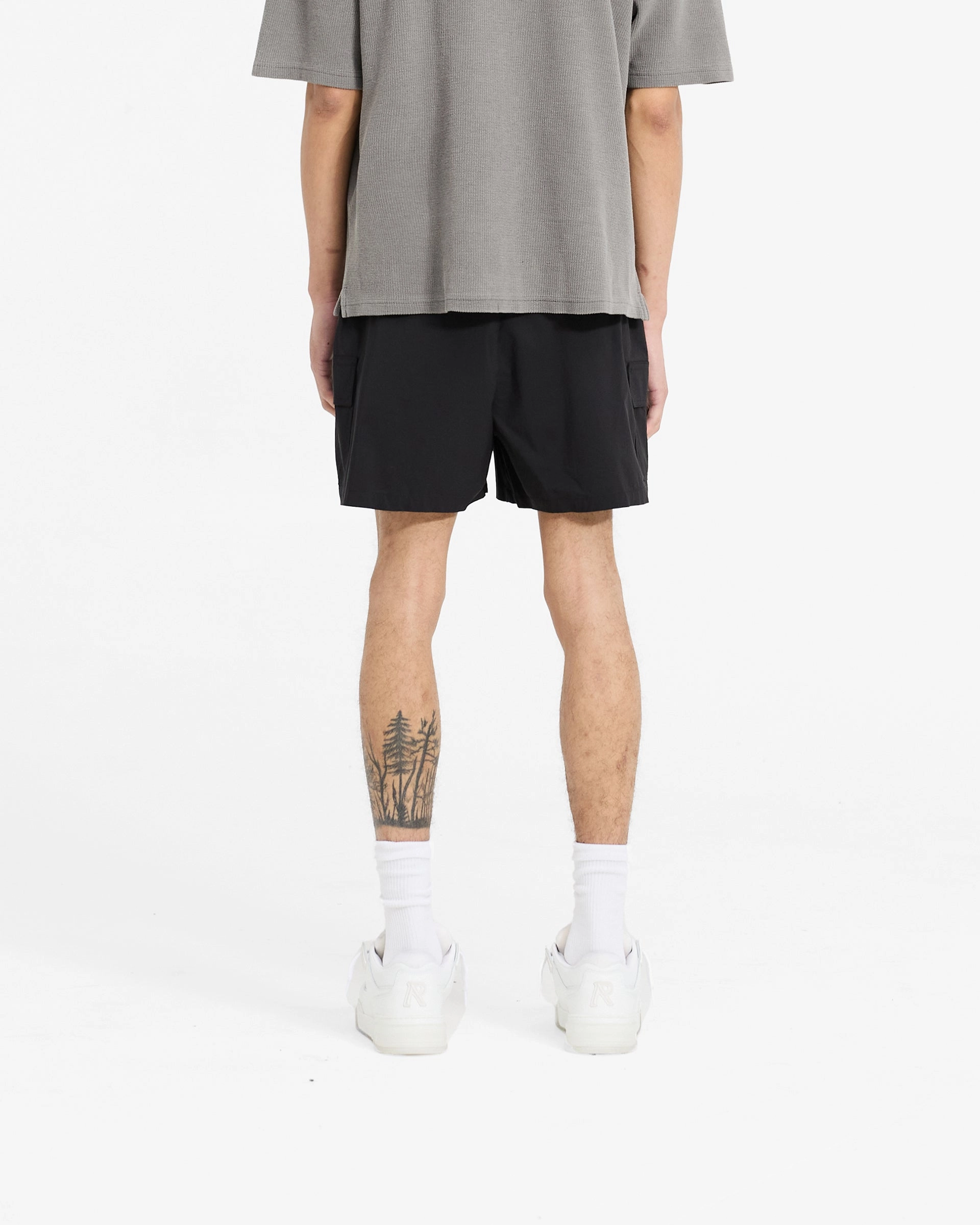 Cargo Swim Shorts - Jet Black Lightweight Weave