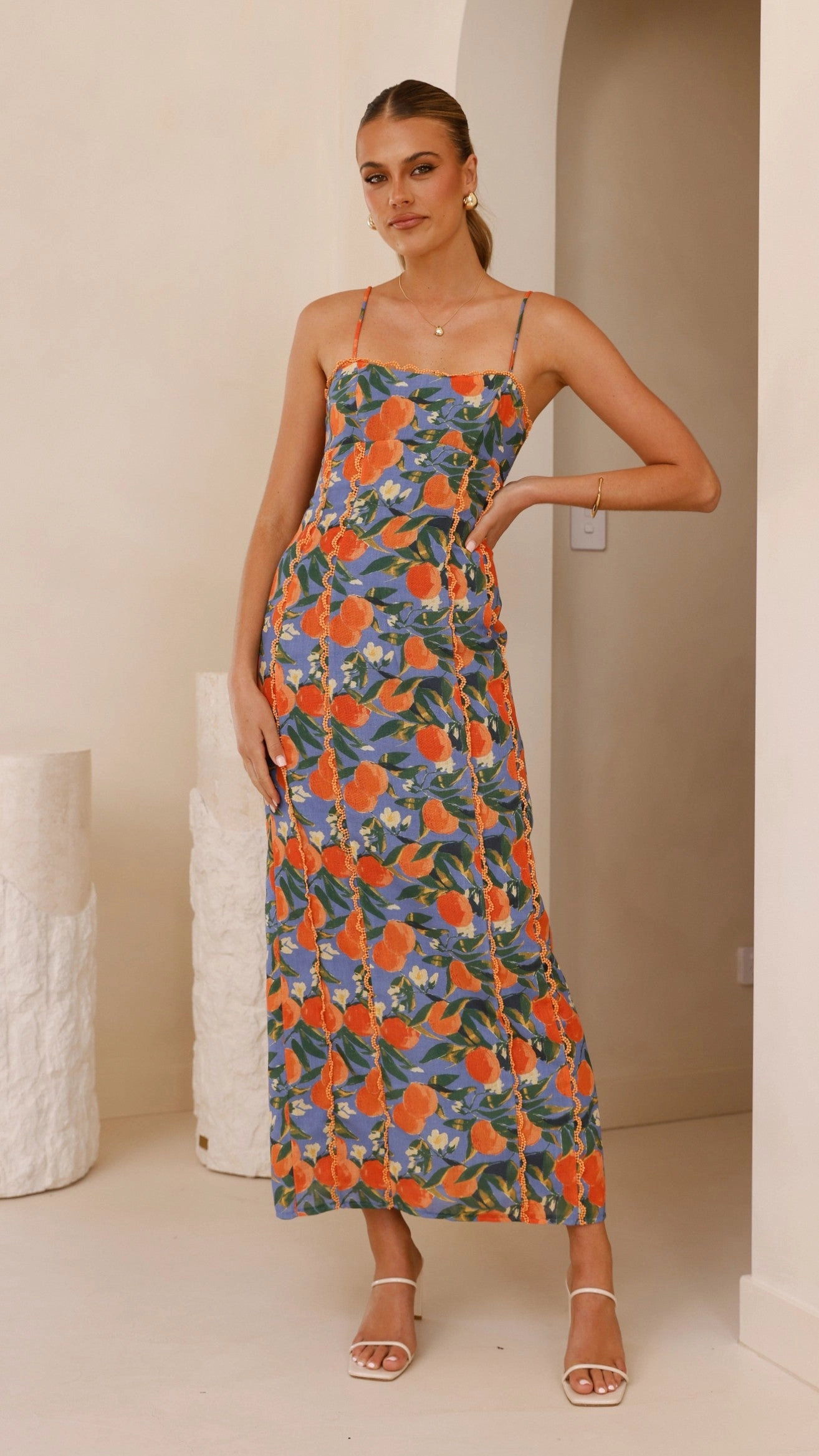 Scandi Clean Professional Look Carlia Midi Dress - Orange Print