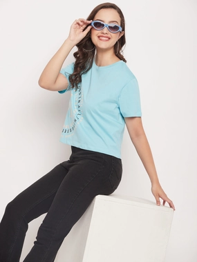 Casual Comfort Design Madame Round Neck Printed Cotton T-shirt