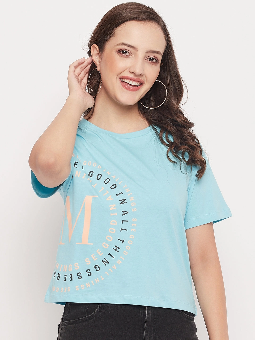 MultipurposeCuffs Madame Round Neck Printed Cotton T-shirt