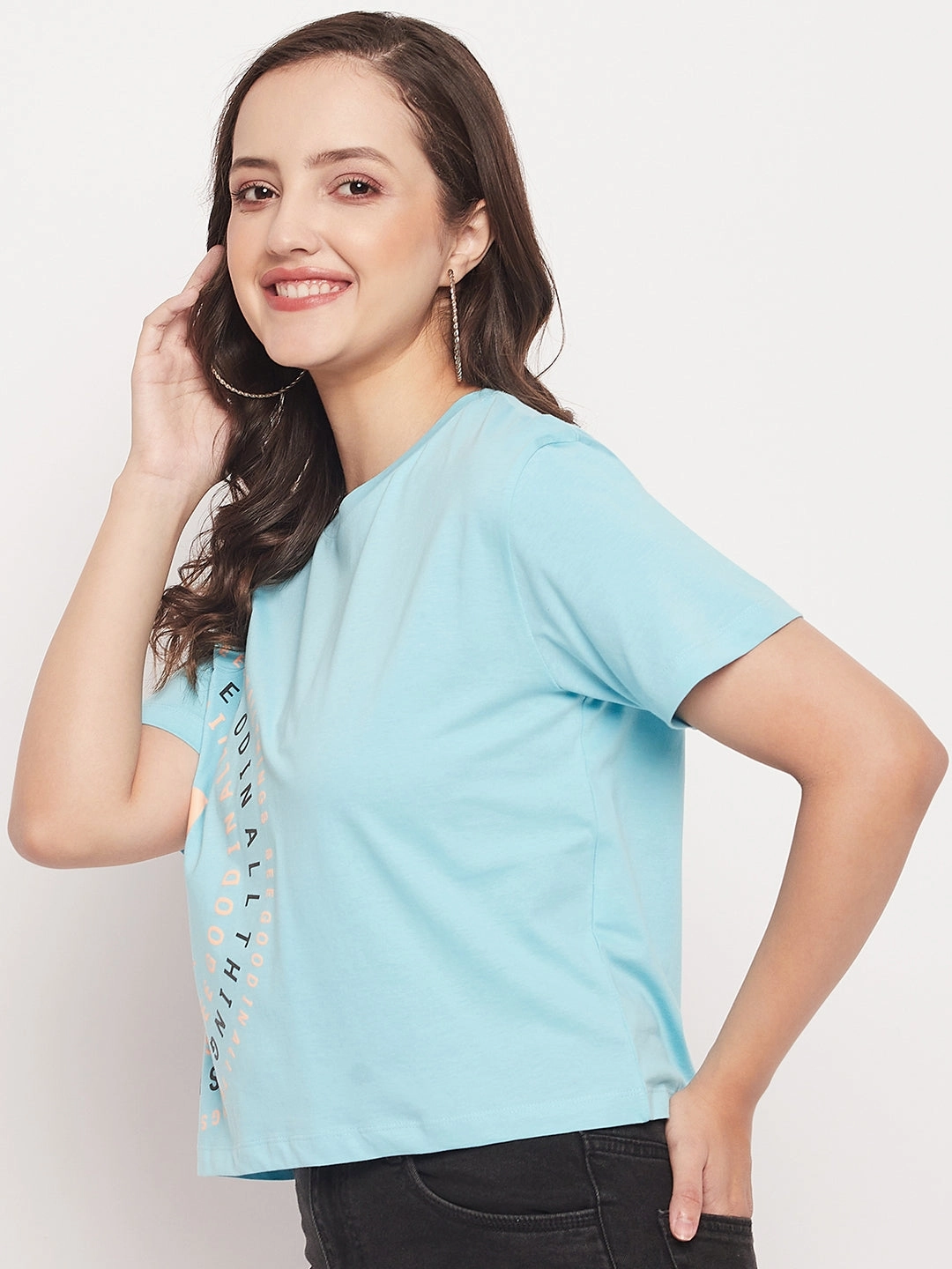Relaxed and Comfy Madame Round Neck Printed Cotton T-shirt