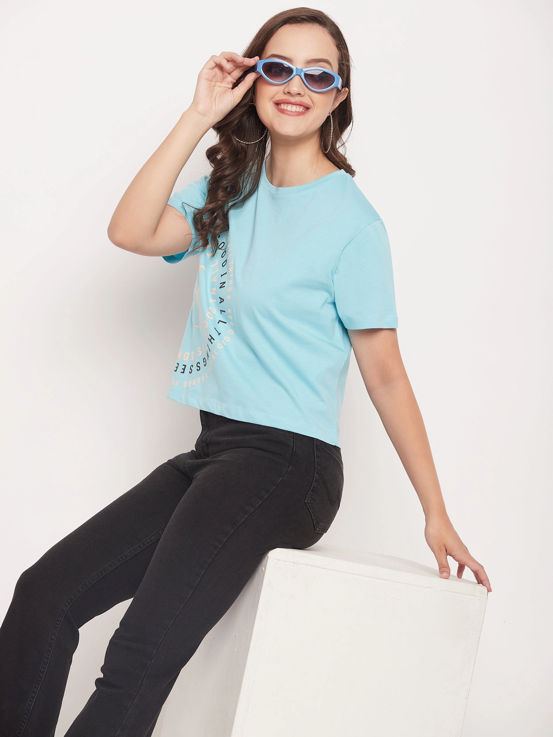 Casual Comfort Design Madame Round Neck Printed Cotton T-shirt