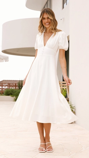 Perfect Waist Gift-Worthy Melea Midi Dress - White