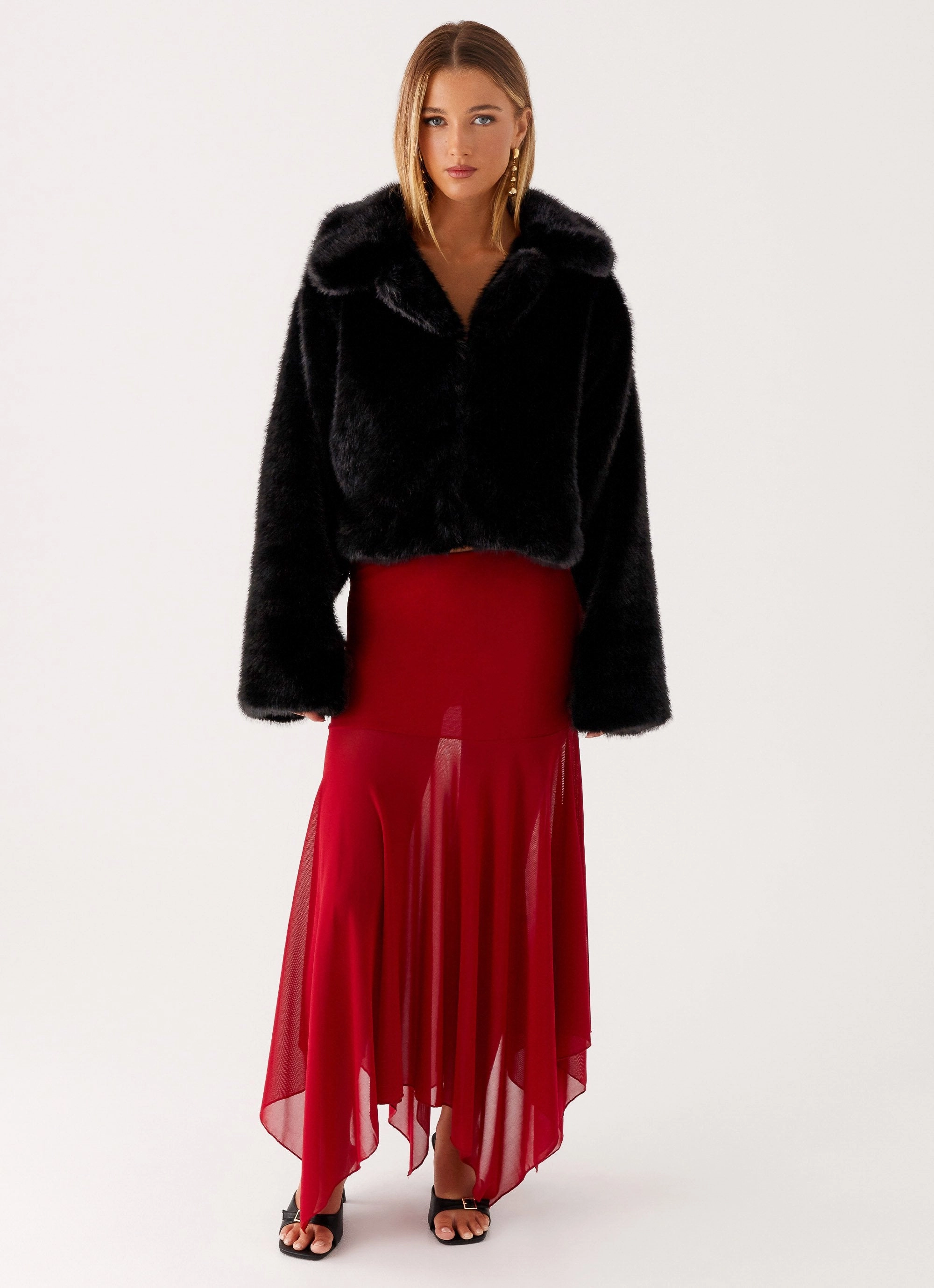 Carys Cropped Faux Fur Jacket - Black Soft Touch