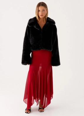 Carys Cropped Faux Fur Jacket - Black Soft Touch