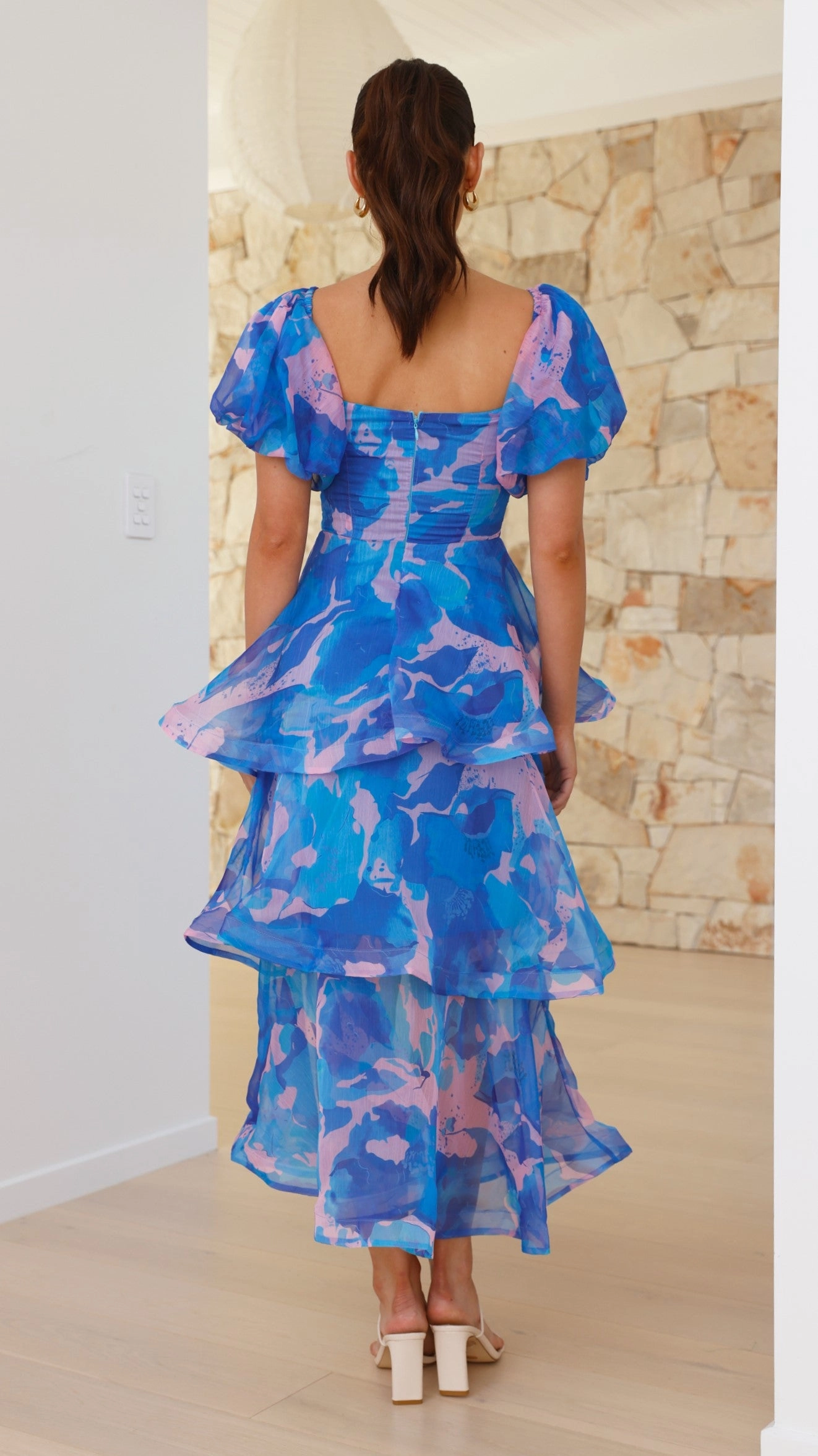 Stylish Mood Brunch Outfit Casey Maxi Dress - Blue / Pink Print