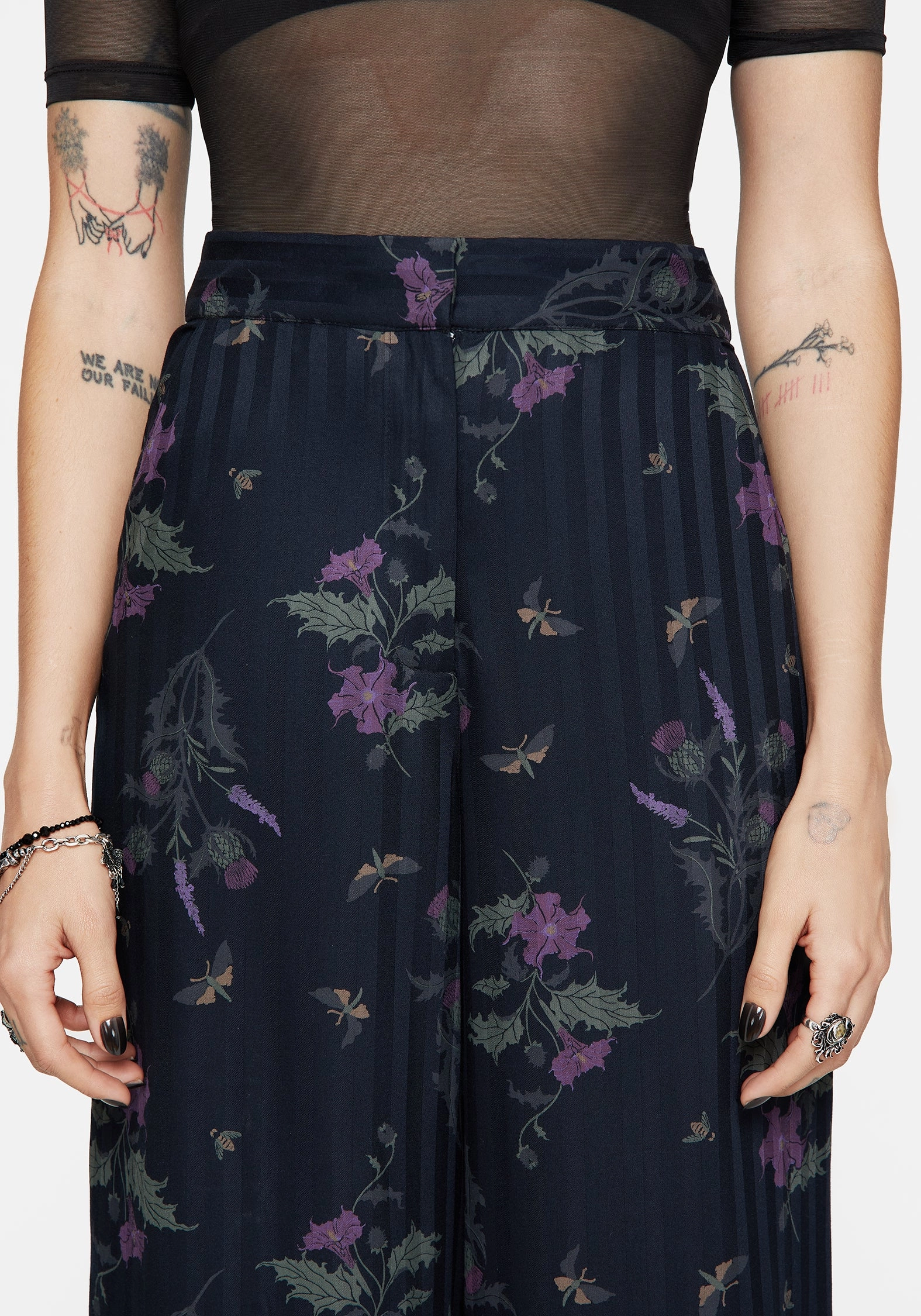 Adventure Ready Eco Friendly Dyeing Cassandra Satin Stripe Thistle Print Trouser