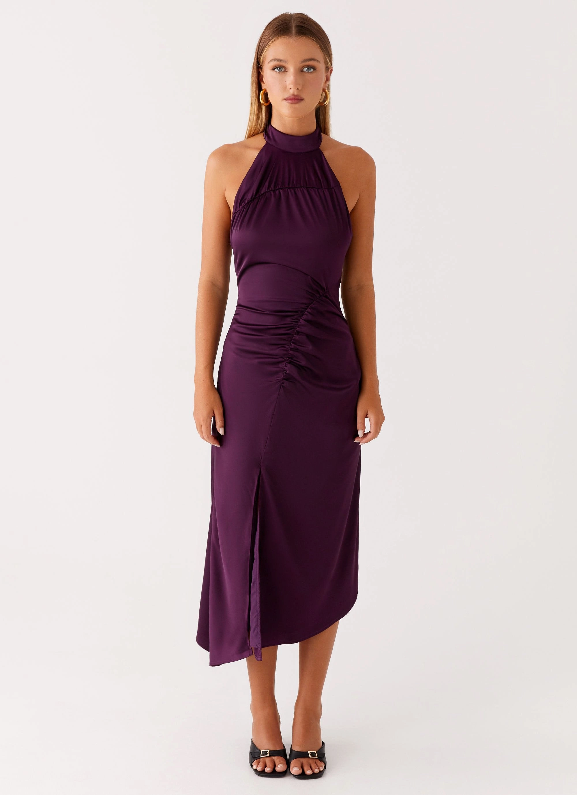 Smart Fit Seamless-Look Casta Halterneck Midi Dress - Plum