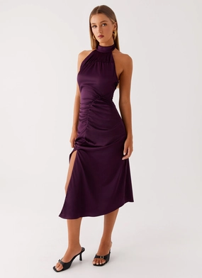 Casta Halterneck Midi Dress - Plum Full Coverage