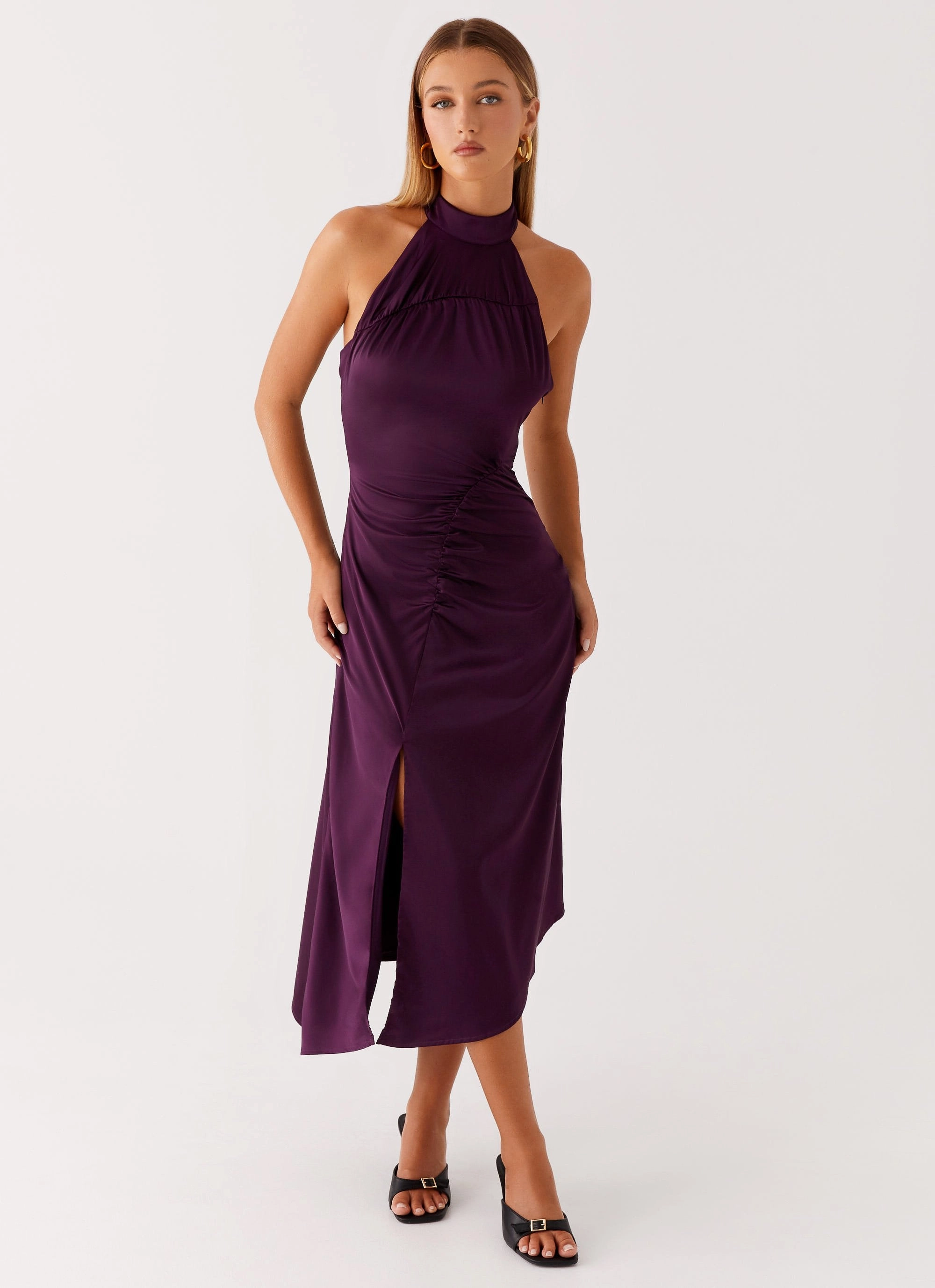 Feminine full-length gown Casta Halterneck Midi Dress - Plum
