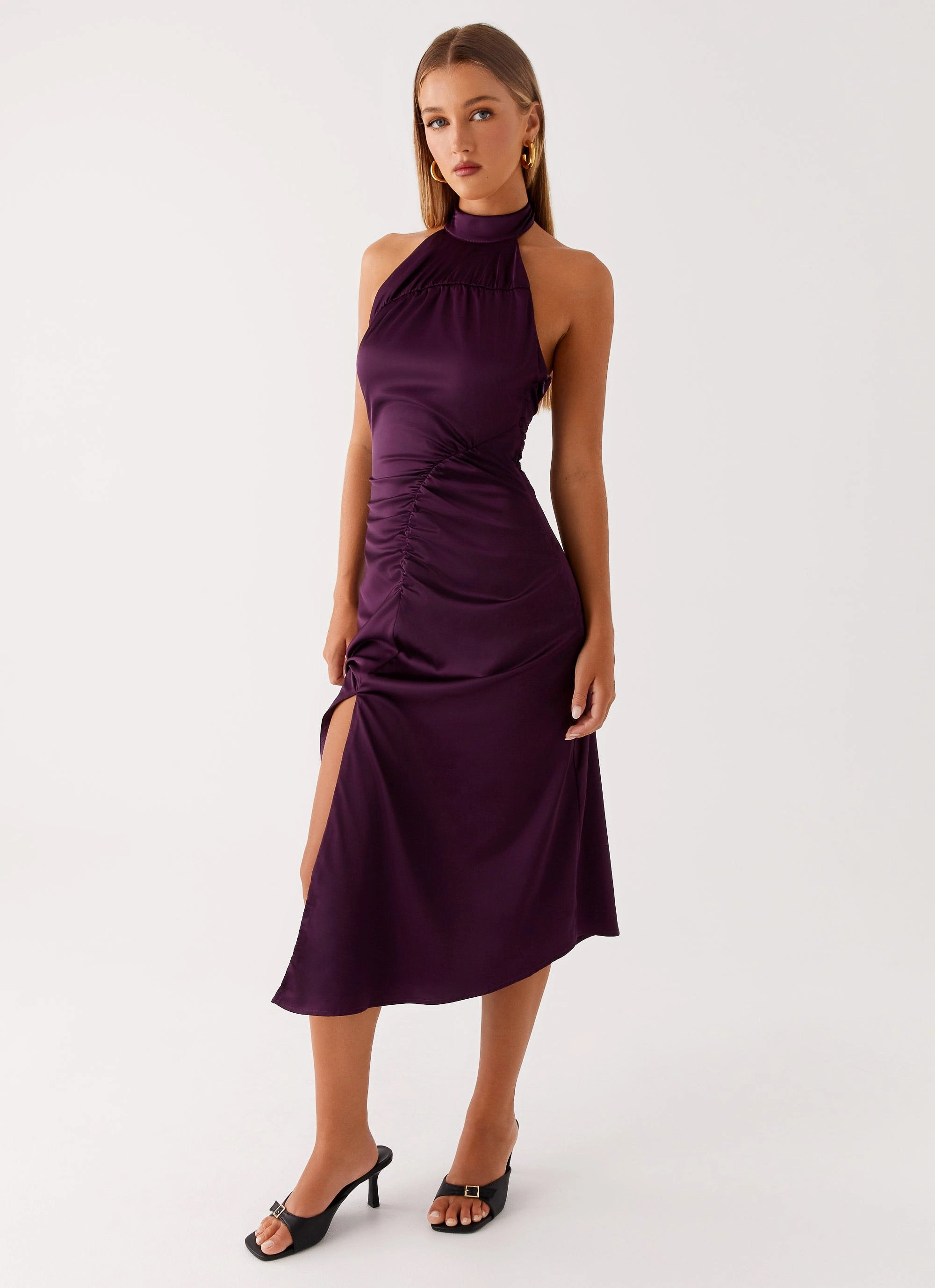 Casta Halterneck Midi Dress - Plum Full Coverage