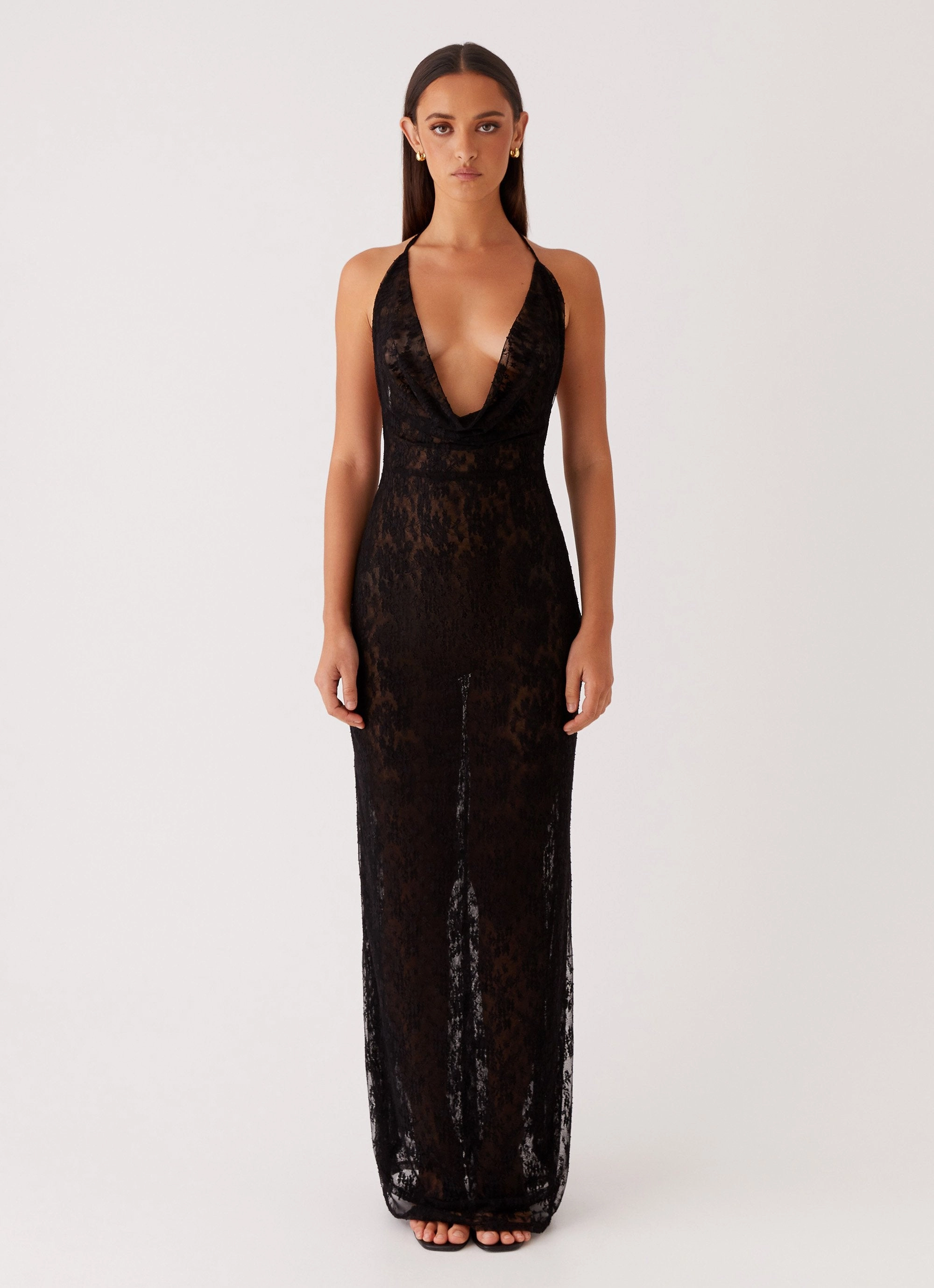 Champagne Coastline Maxi Dress - Black Tailored Cut Adjustable Straps