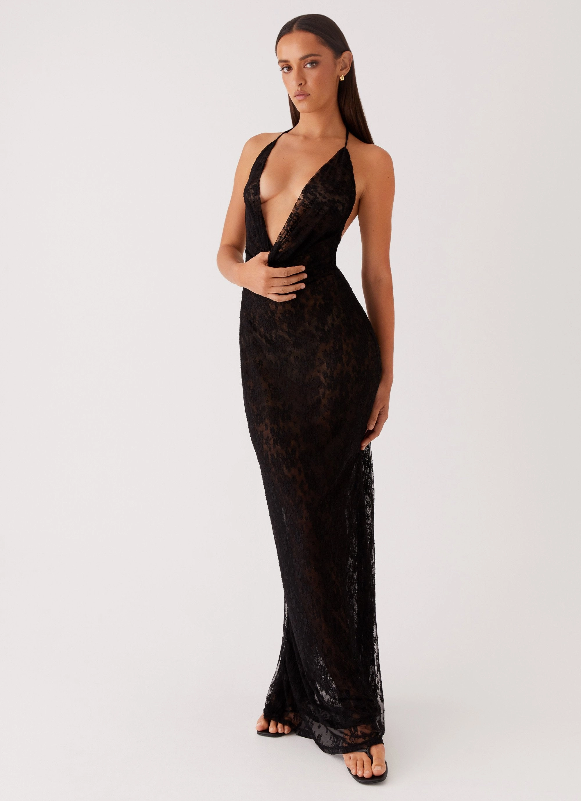Champagne Coastline Maxi Dress - Black Satin Touch