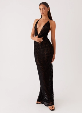 Champagne Coastline Maxi Dress - Black Satin Touch