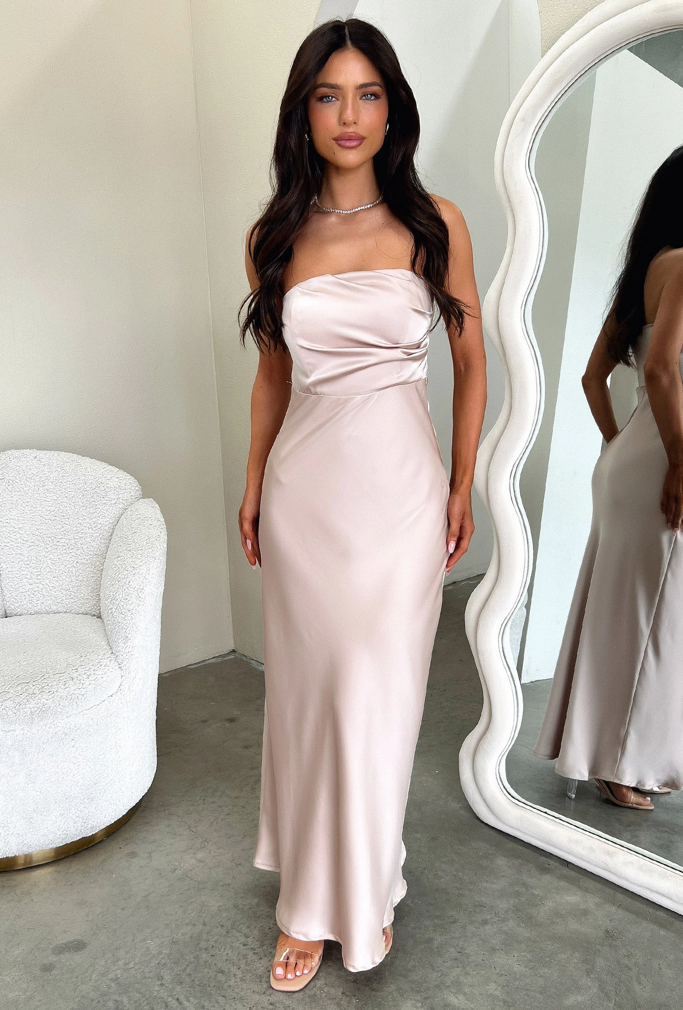 Simple Form Elio Strapless Satin Maxi Dress - Champagne