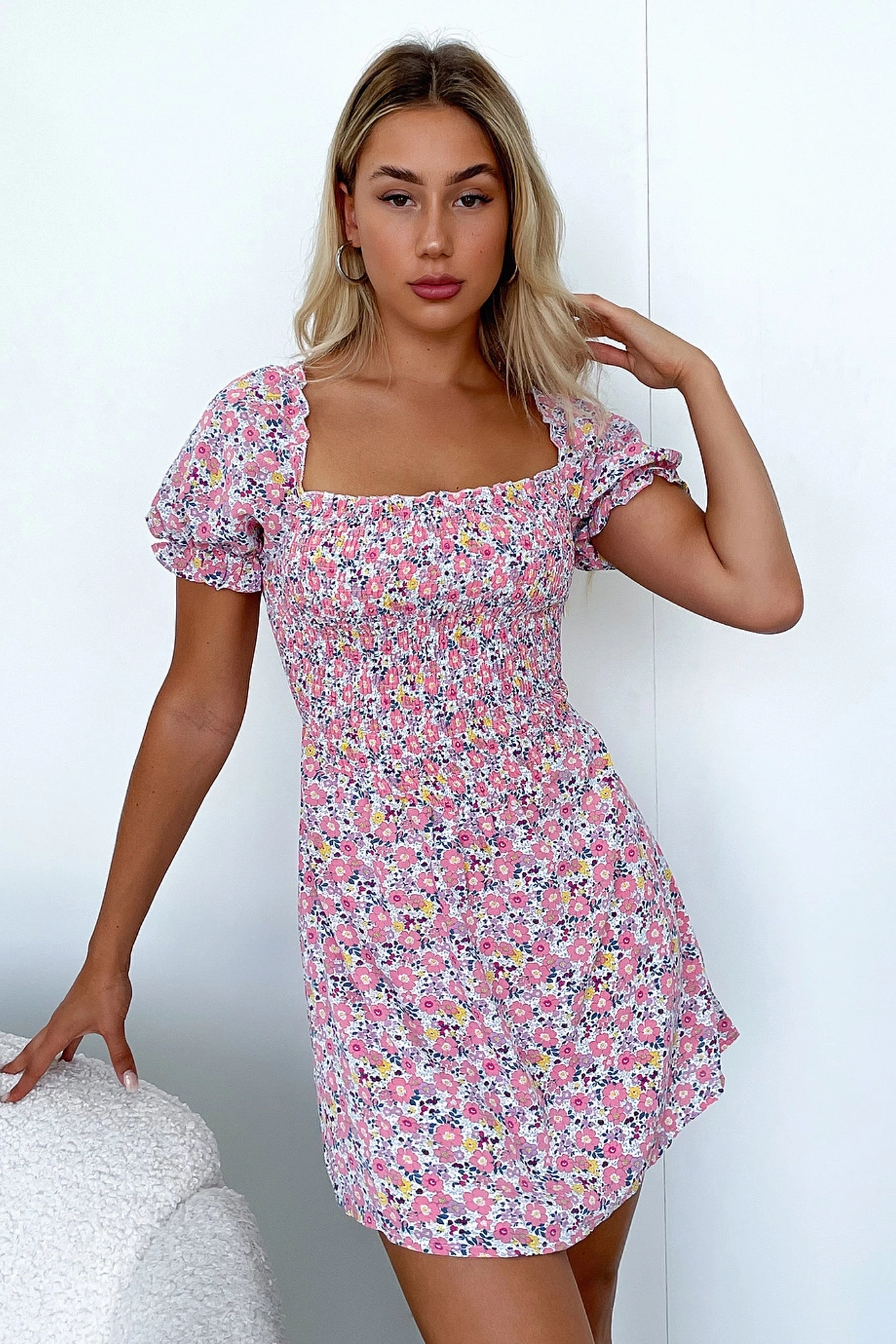 Statement-Buttons Vinnie Dress - Pink Floral